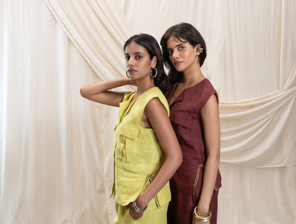 Utility Vest by Akashi Clothing with The Stamp Edit By Akashi Clothing at Kamakhyaa for sustainable fashion