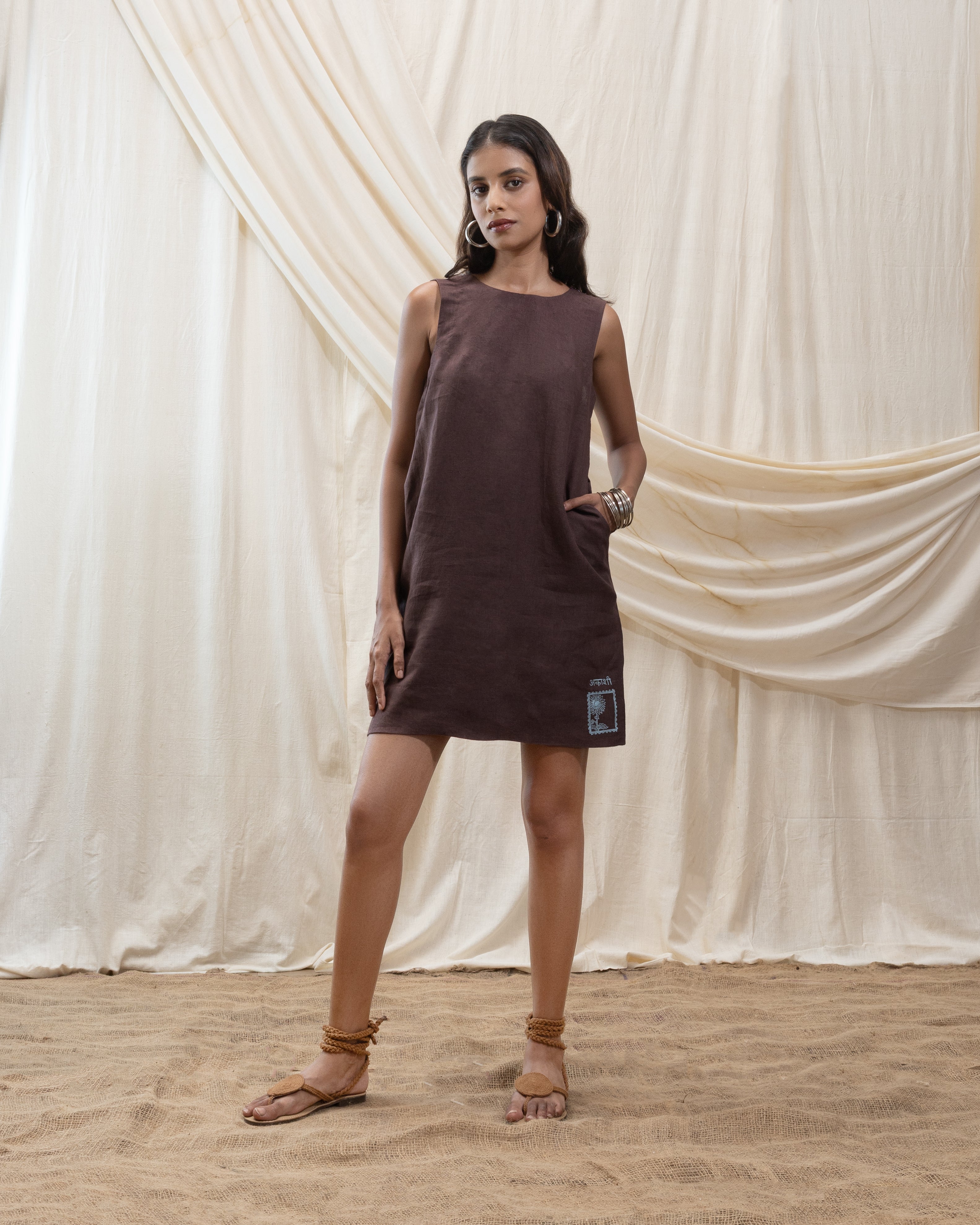 U - neck Shift Dress by Akashi Clothing with The Stamp Edit By Akashi Clothing at Kamakhyaa for sustainable fashion