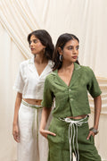 Short sleeves cropped blazer by Akashi Clothing with The Stamp Edit By Akashi Clothing at Kamakhyaa for sustainable fashion