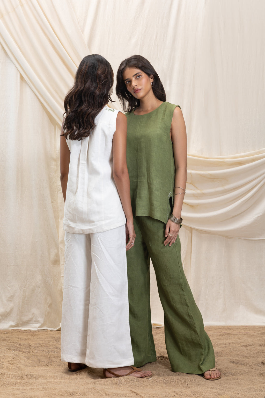 Linen tunic top and flared pant set by Akashi Clothing with The Stamp Edit By Akashi Clothing at Kamakhyaa for sustainable fashion