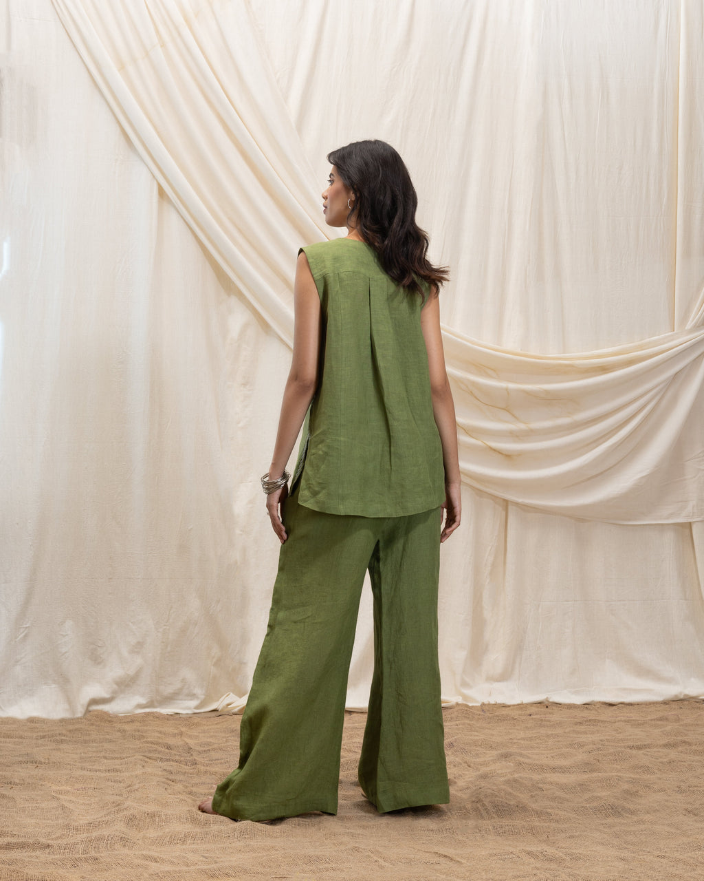 Linen tunic top and flared pant set by Akashi Clothing with The Stamp Edit By Akashi Clothing at Kamakhyaa for sustainable fashion