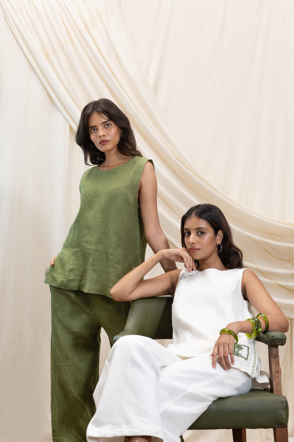 Linen tunic top and flared pant set by Akashi Clothing with The Stamp Edit By Akashi Clothing at Kamakhyaa for sustainable fashion