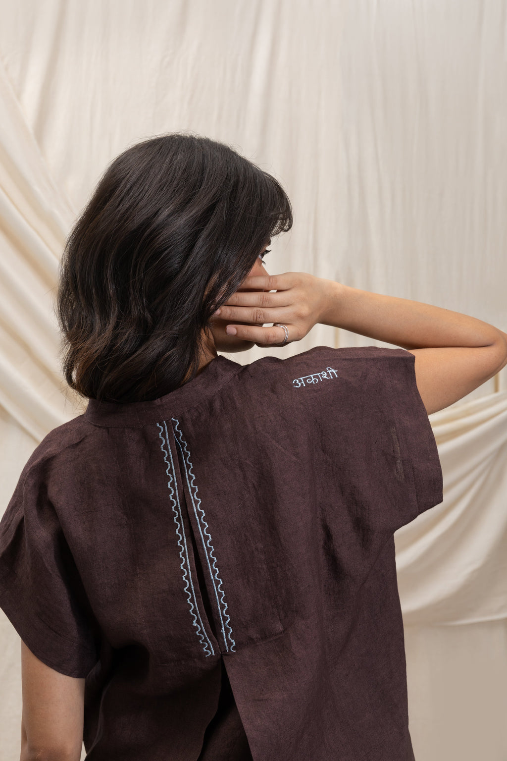 Linen v neck top and pleated drawsing pant set by Akashi Clothing with The Stamp Edit By Akashi Clothing at Kamakhyaa for sustainable fashion