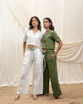 Linen cropped blazer and straight pant set by Akashi Clothing with The Stamp Edit By Akashi Clothing at Kamakhyaa for sustainable fashion