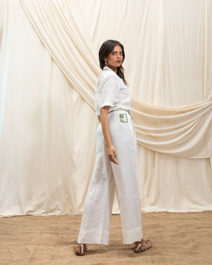 Linen cropped blazer and straight pant set by Akashi Clothing with The Stamp Edit By Akashi Clothing at Kamakhyaa for sustainable fashion