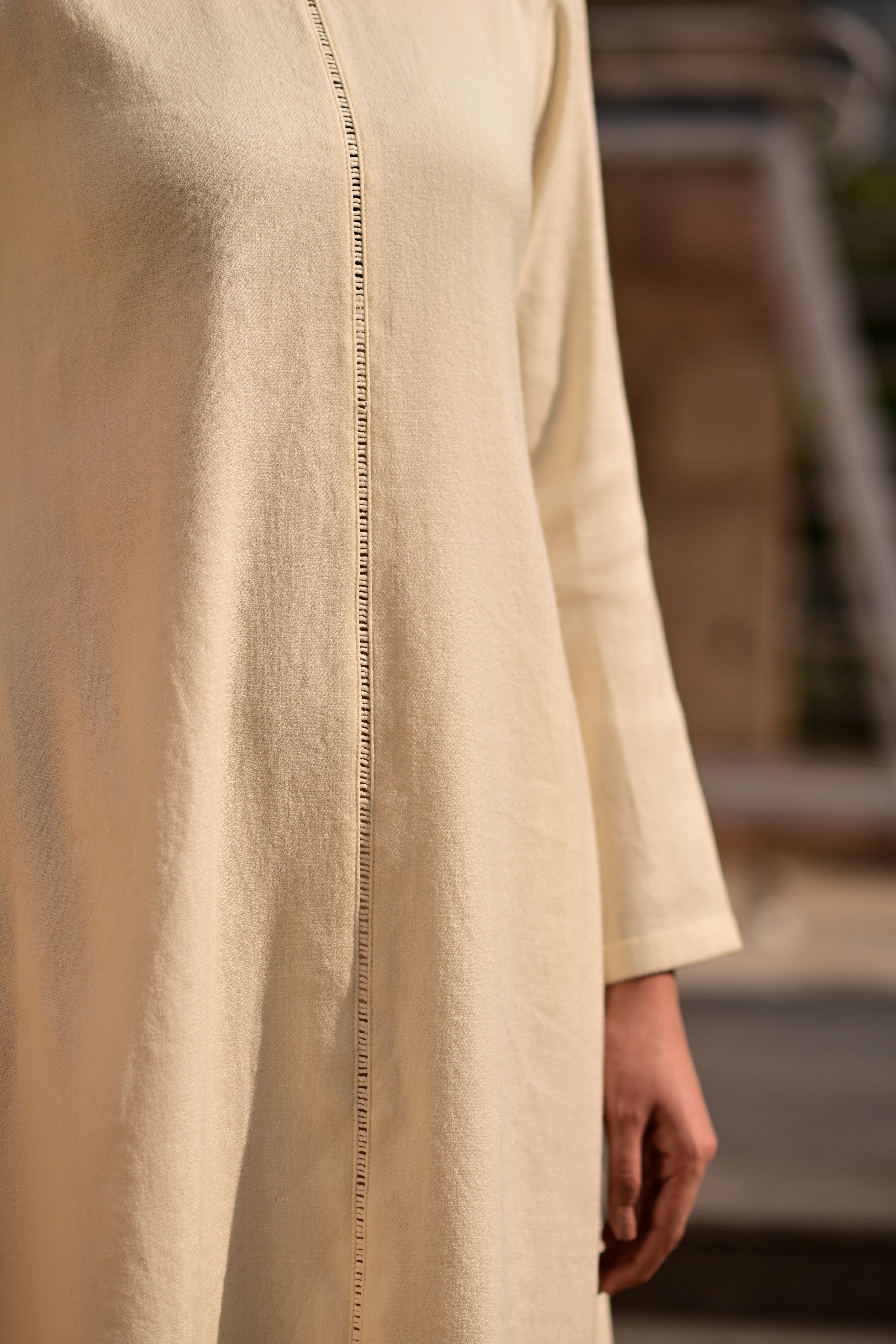 Cream White Merino Wool Dress Starflower by Raas with Cream, Merino Wool, Midi Dresses, Regular Fit, Uru by Raas, Winter Wear, Woven at Kamakhyaa for sustainable fashion