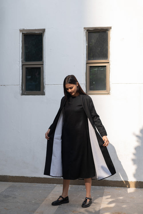 Black Merino Wool Alaska Jacket by Raas with Black, Jackets, Merino Wool, Regular Fit, Uru by Raas, Winter Wear, Woven at Kamakhyaa for sustainable fashion