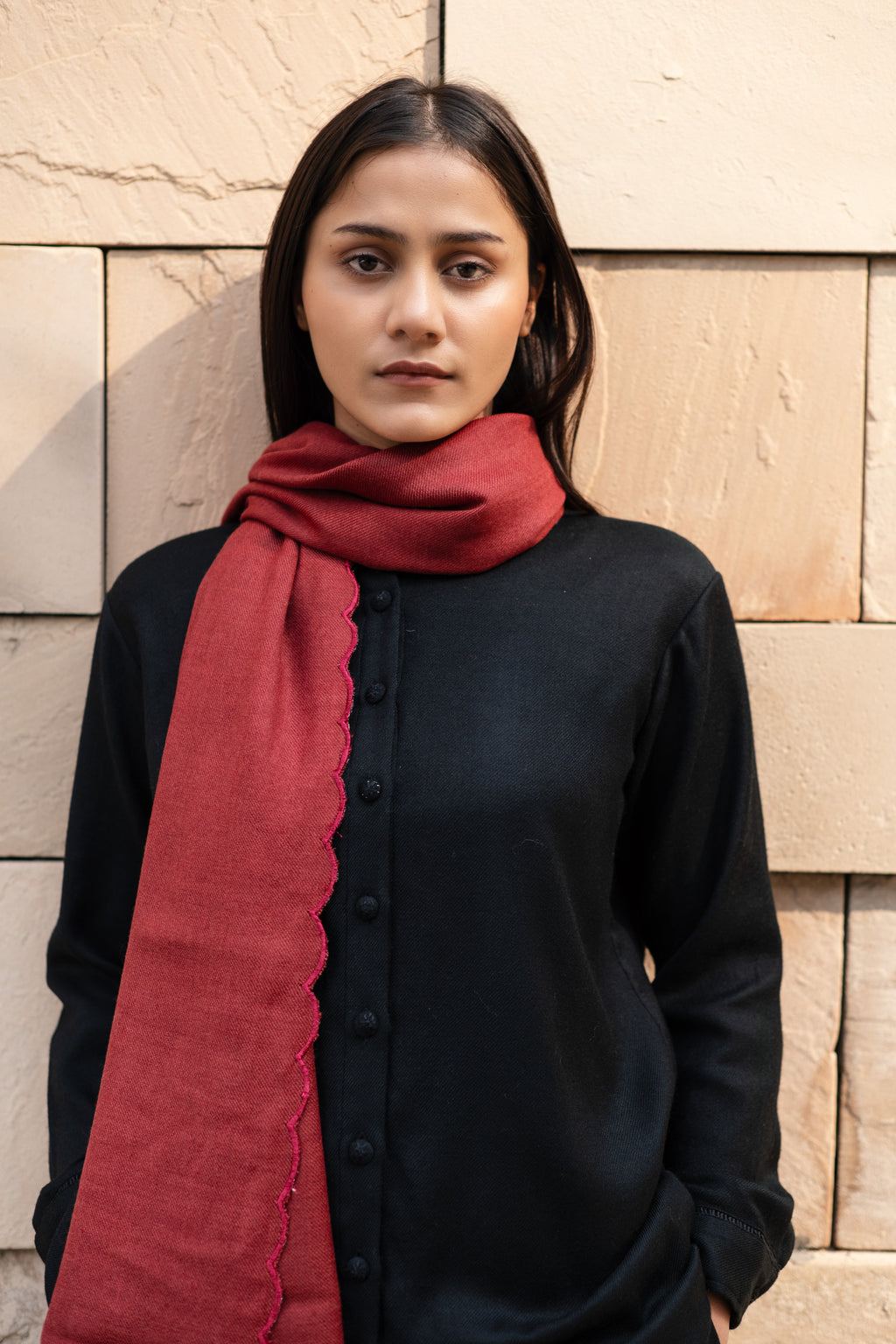 Maroon Merino Wool Stole by Raas with Maroon, Merino Wool, Regular Fit, Stoles, Uru by Raas, Winter Wear, Woven at Kamakhyaa for sustainable fashion