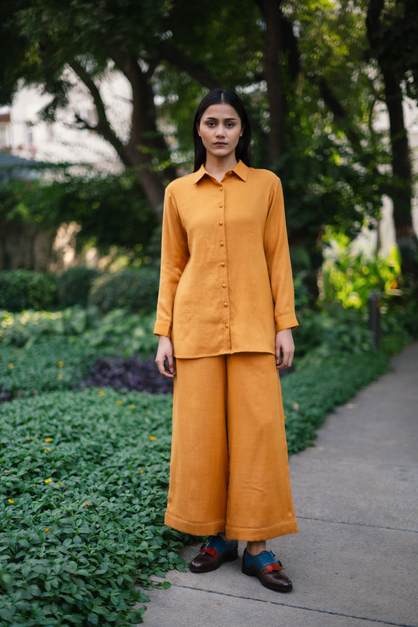 Mustard Yellow Merino Wool Coord Set Mahonia by Raas with Merino Wool, Mustard, Regular Fit, Uru by Raas, Winter WearOffice Wear Co-ords, Woven at Kamakhyaa for sustainable fashion