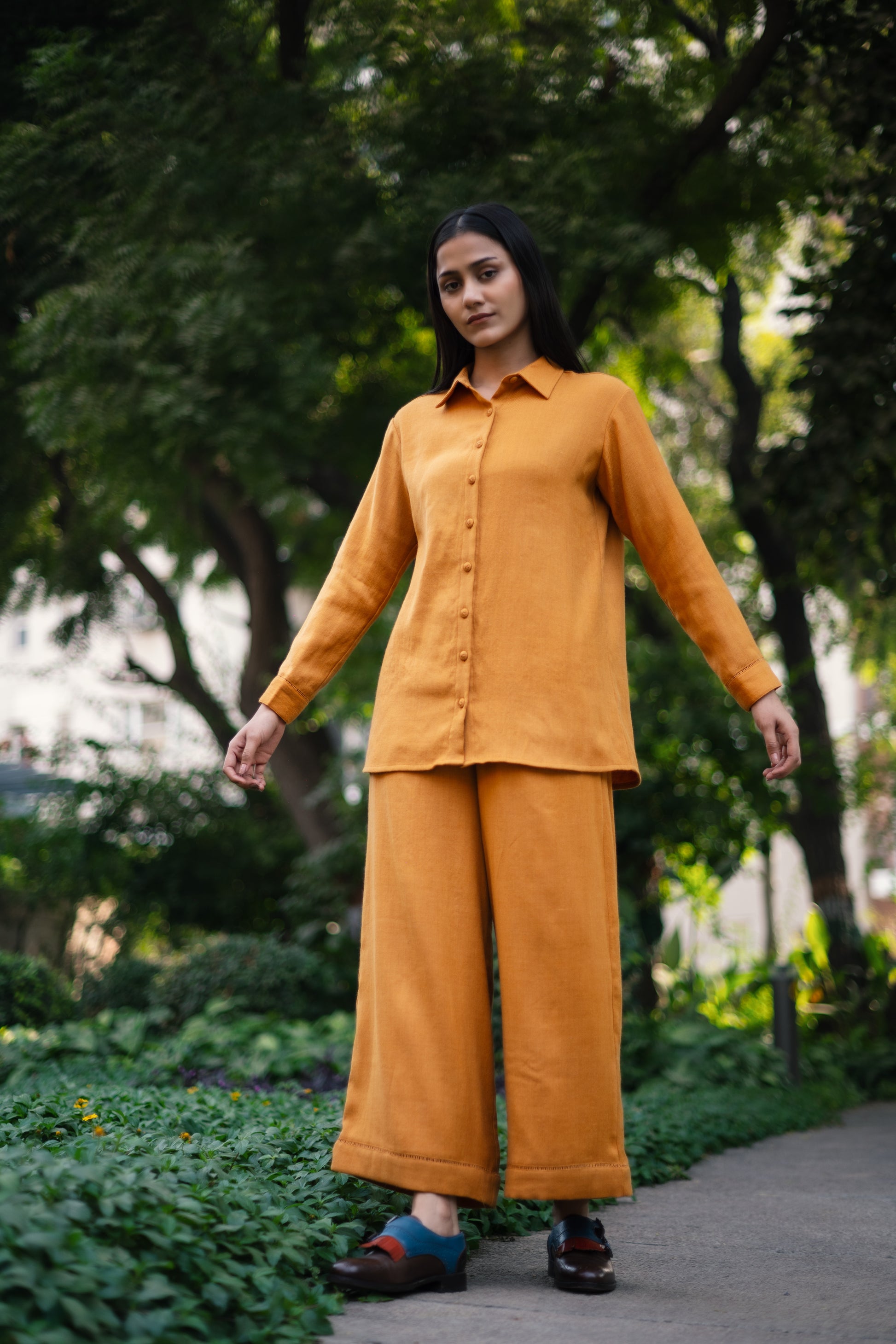 Mustard Yellow Merino Wool Coord Set Mahonia by Raas with Merino Wool, Mustard, Regular Fit, Uru by Raas, Winter WearOffice Wear Co-ords, Woven at Kamakhyaa for sustainable fashion