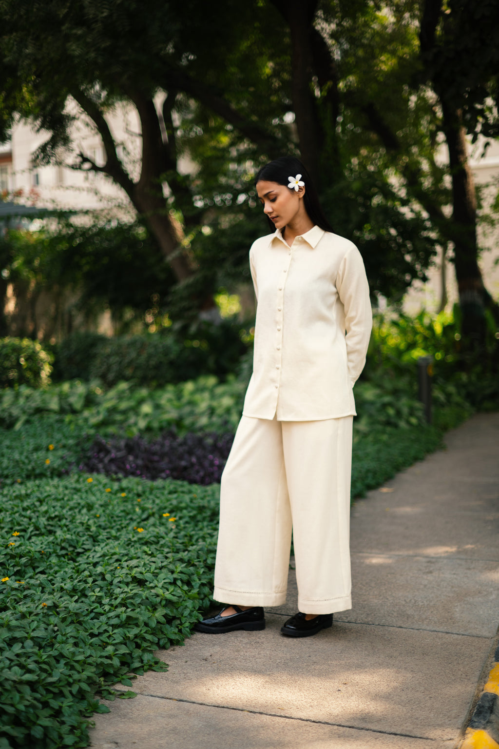Cream White Merino Wool Coord Set Mahonia by Raas with Cream, Merino Wool, Regular Fit, Uru by Raas, Winter WearOffice Wear Co-ords, Woven at Kamakhyaa for sustainable fashion