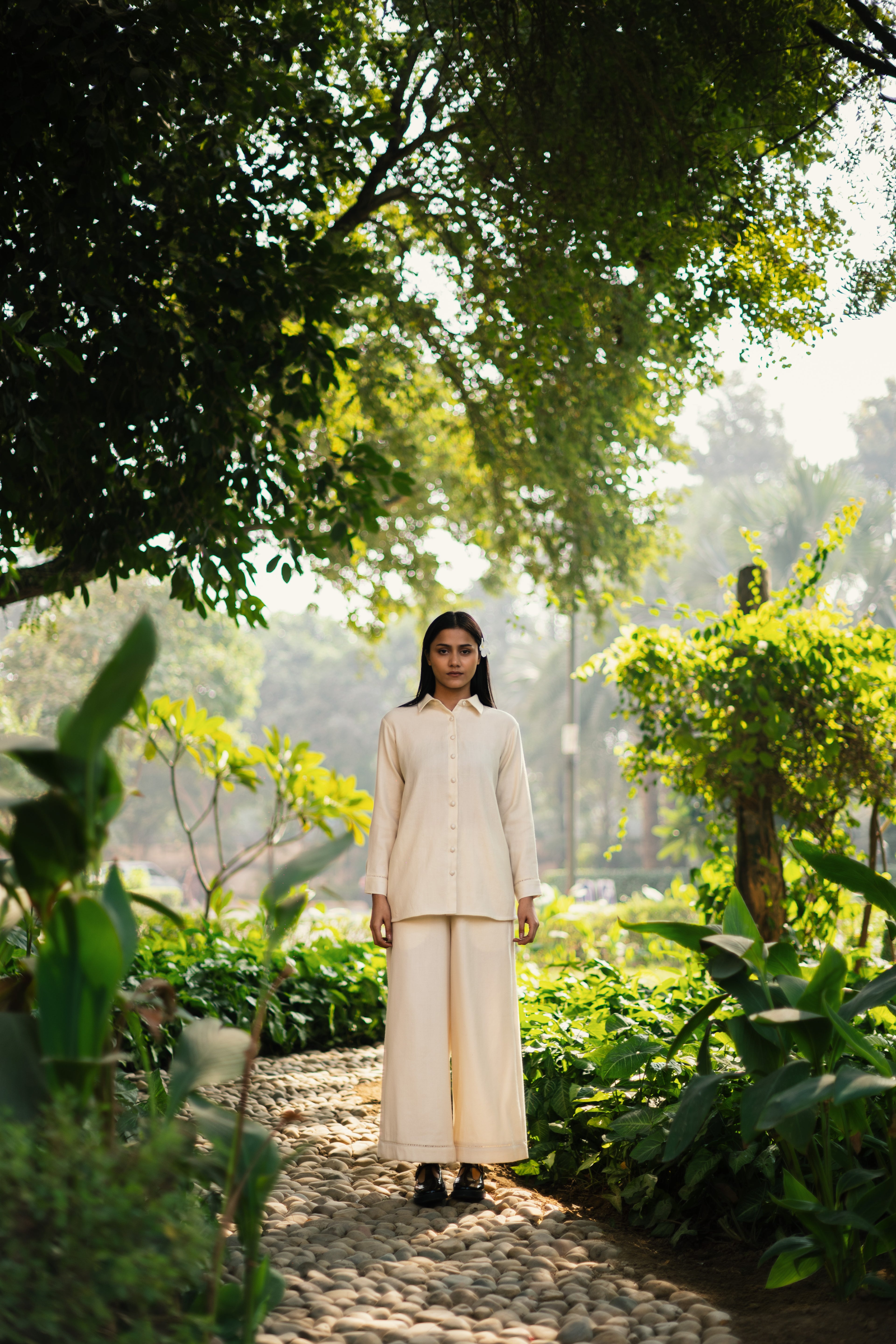 Cream White Merino Wool Coord Set Mahonia by Raas with Cream, Merino Wool, Regular Fit, Uru by Raas, Winter WearOffice Wear Co-ords, Woven at Kamakhyaa for sustainable fashion