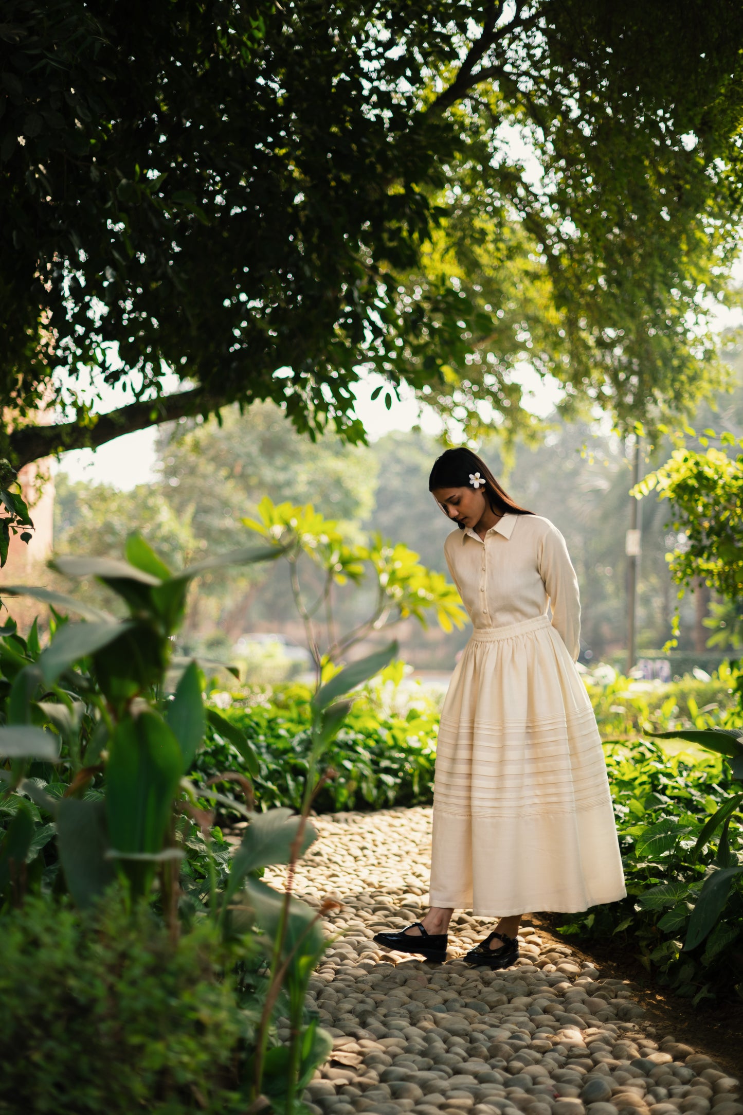 Cream White Merino Wool Misha Skirt by Raas with Cream, Merino Wool, Regular Fit, Skirts, Uru by Raas, Winter Wear, Woven at Kamakhyaa for sustainable fashion