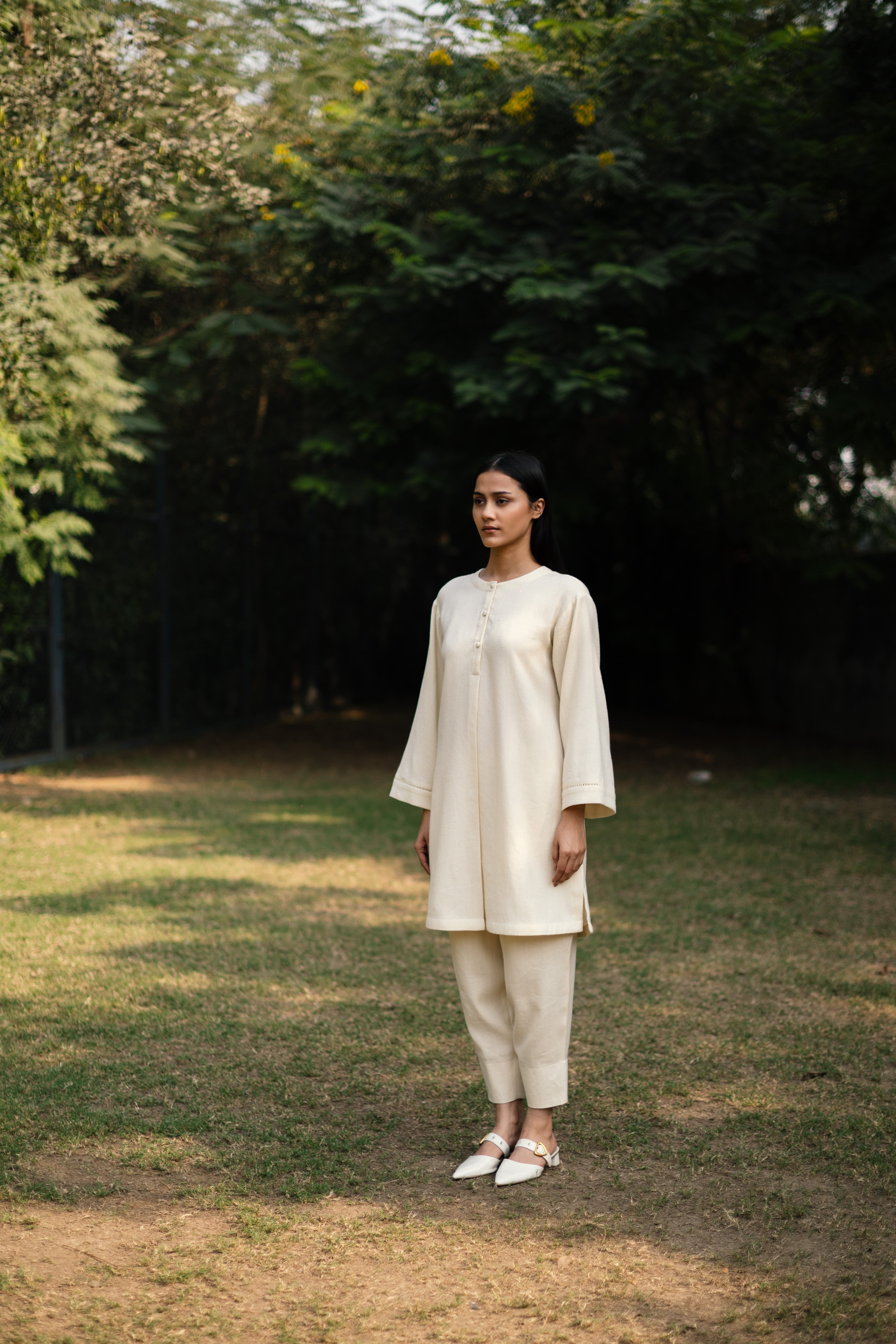 Cream White Merino Wool Coord Set Iris by Raas with Cream, Merino Wool, Regular Fit, Uru by Raas, Winter WearOffice Wear Co-ords, Woven at Kamakhyaa for sustainable fashion