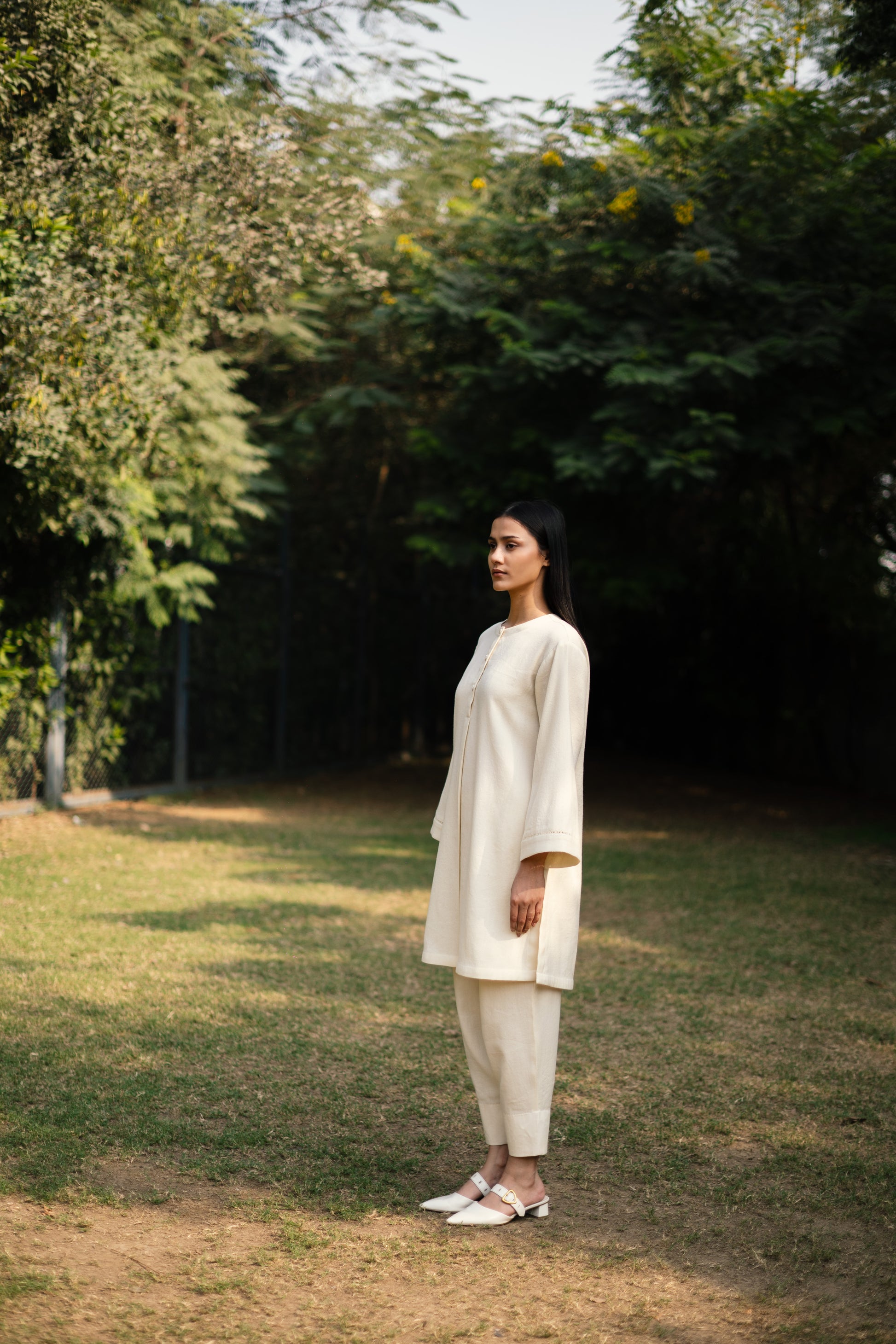 Cream White Merino Wool Set of Three Iris by Raas with Cream, Merino Wool, Regular Fit, Uru by Raas, Winter WearOffice Wear Co-ords, Woven at Kamakhyaa for sustainable fashion