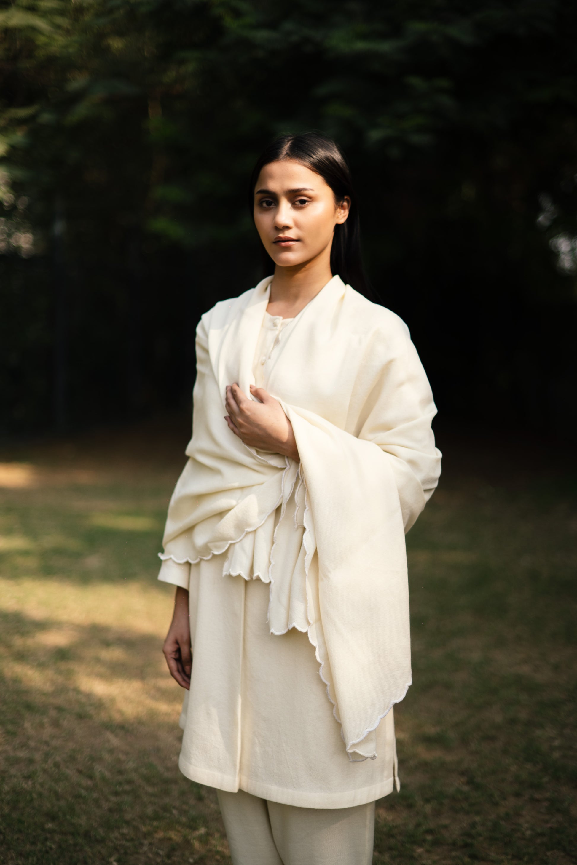 Cream White Merino Wool Set of Three Iris by Raas with Cream, Merino Wool, Regular Fit, Uru by Raas, Winter WearOffice Wear Co-ords, Woven at Kamakhyaa for sustainable fashion