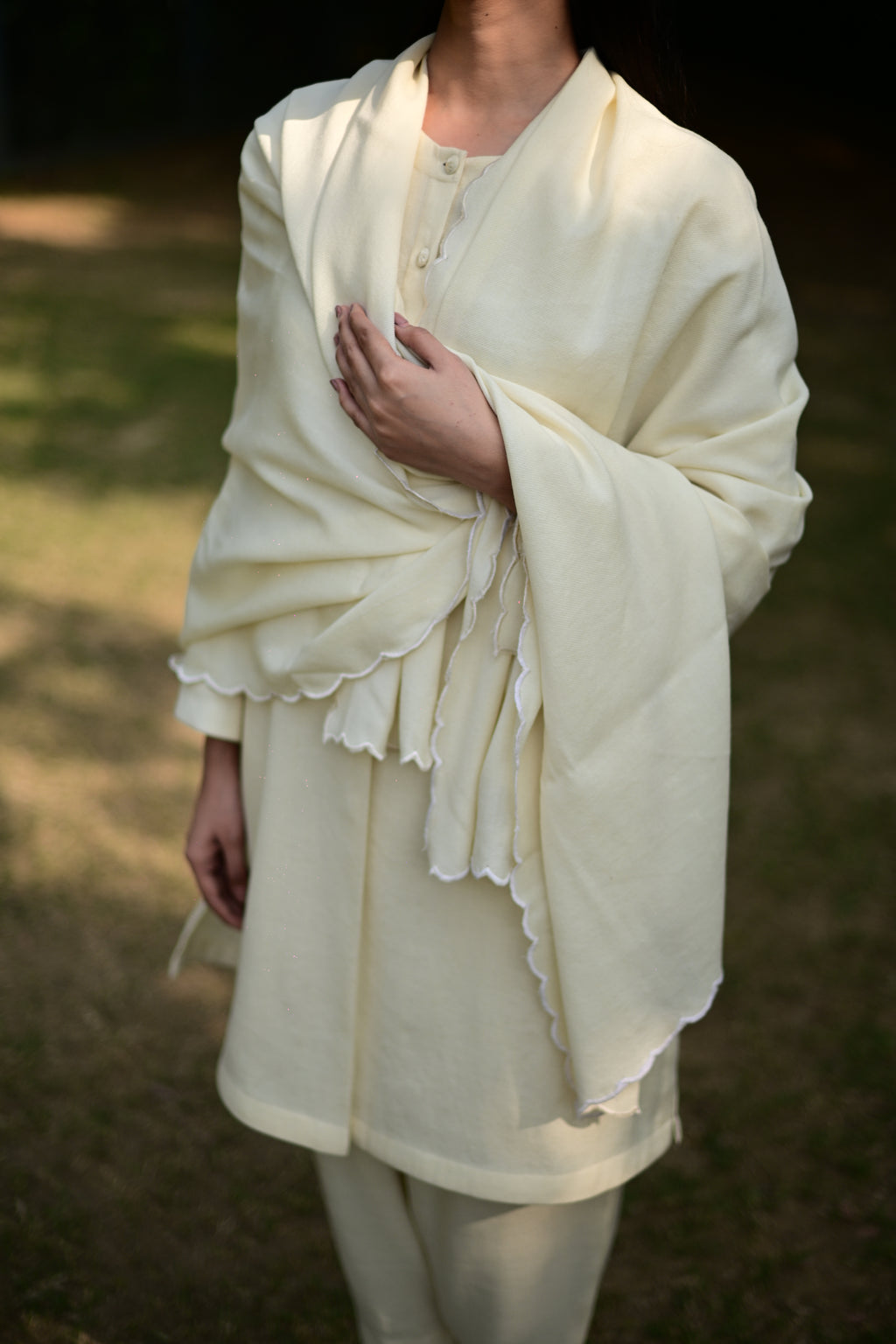 Cream White Merino Wool Stole by Raas with Cream, Merino Wool, Regular Fit, Stoles, Uru by Raas, Winter Wear, Woven at Kamakhyaa for sustainable fashion