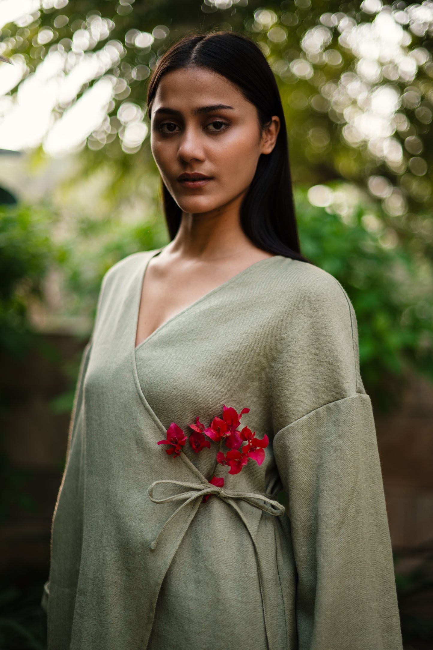 Sap Green Merino Wool Pansy Top by Raas with Green, Merino Wool, Regular Fit, Tunic Tops, Uru by Raas, Winter Wear, Woven at Kamakhyaa for sustainable fashion