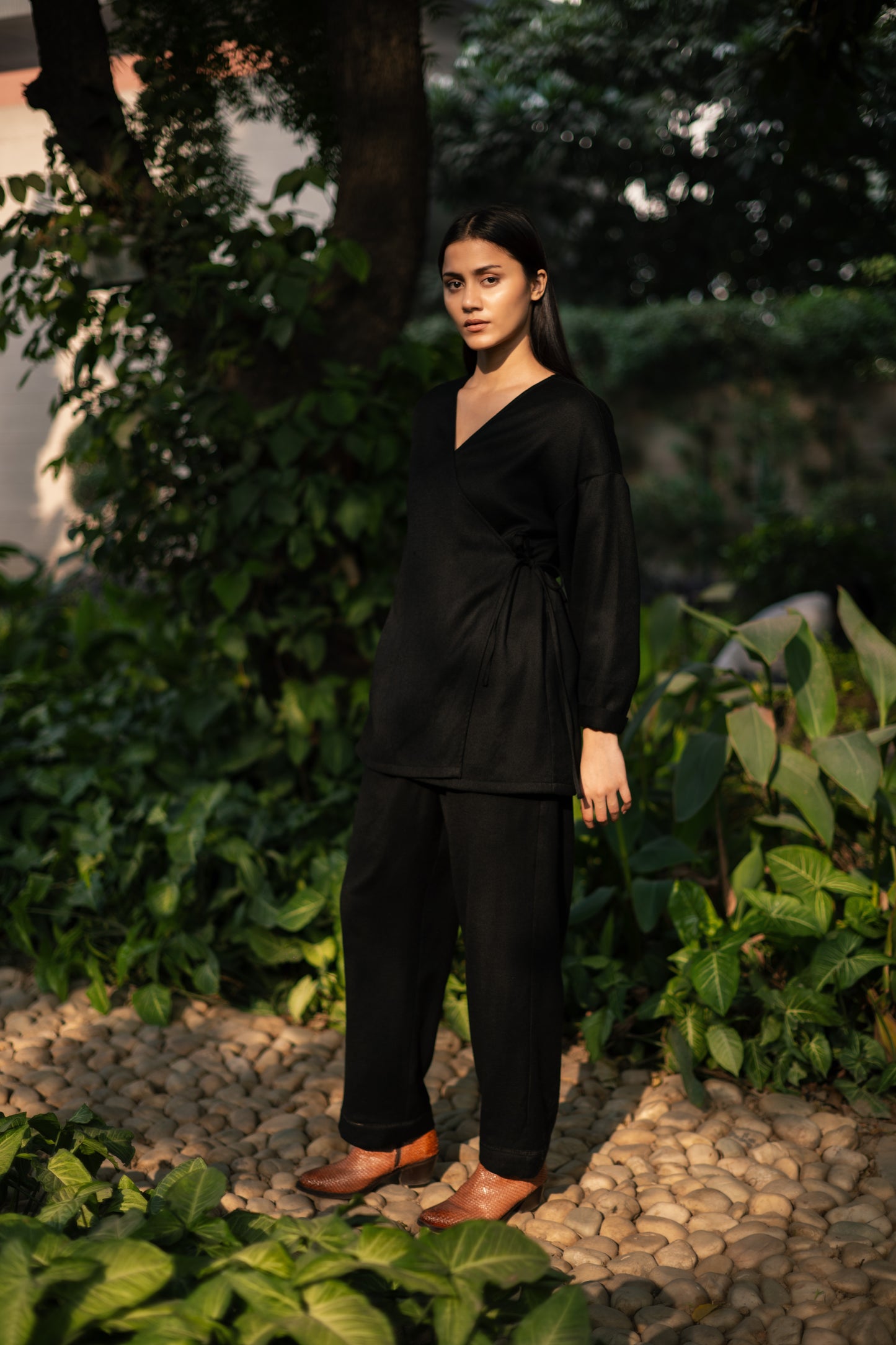 Black Merino Wool Pansy Set by Raas with Black, Merino Wool, Regular Fit, Uru by Raas, Winter WearOffice Wear Co-ords, Woven at Kamakhyaa for sustainable fashion