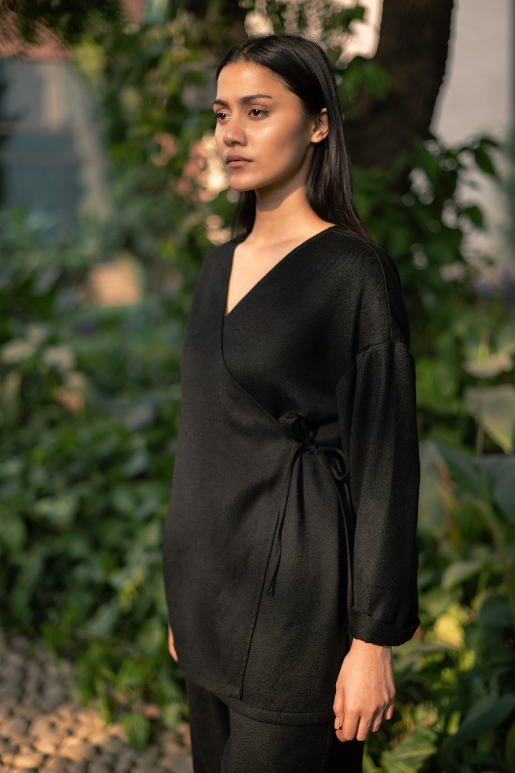 Black Merino Wool Pansy Set by Raas with Black, Merino Wool, Regular Fit, Uru by Raas, Winter WearOffice Wear Co-ords, Woven at Kamakhyaa for sustainable fashion