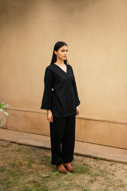 Black Merino Wool Pansy Set by Raas with Black, Merino Wool, Regular Fit, Uru by Raas, Winter WearOffice Wear Co-ords, Woven at Kamakhyaa for sustainable fashion