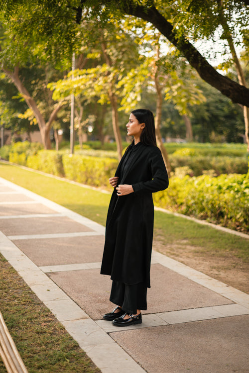 Black Merino Wool Alaska Jacket by Raas with Black, Jackets, Merino Wool, Regular Fit, Uru by Raas, Winter Wear, Woven at Kamakhyaa for sustainable fashion