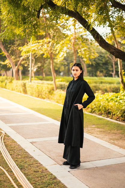 Black Merino Wool Alaska Set by Raas with Black, Merino Wool, Regular Fit, Uru by Raas, Winter WearOffice Wear Co-ords, Woven at Kamakhyaa for sustainable fashion