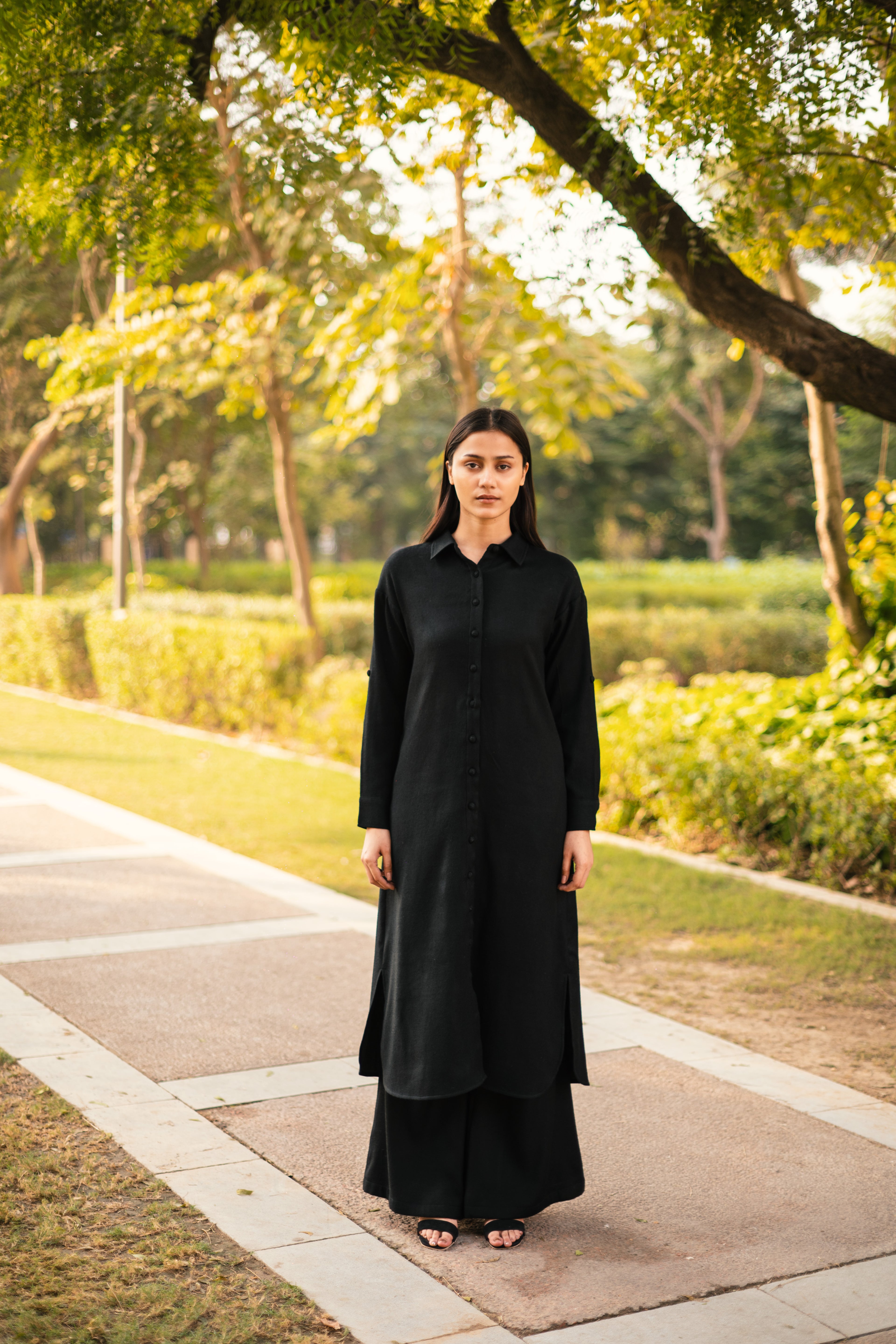 Black Merino Wool Coord Set Persian Lily by Raas with Black, Merino Wool, Regular Fit, Uru by Raas, Winter WearOffice Wear Co-ords, Woven at Kamakhyaa for sustainable fashion