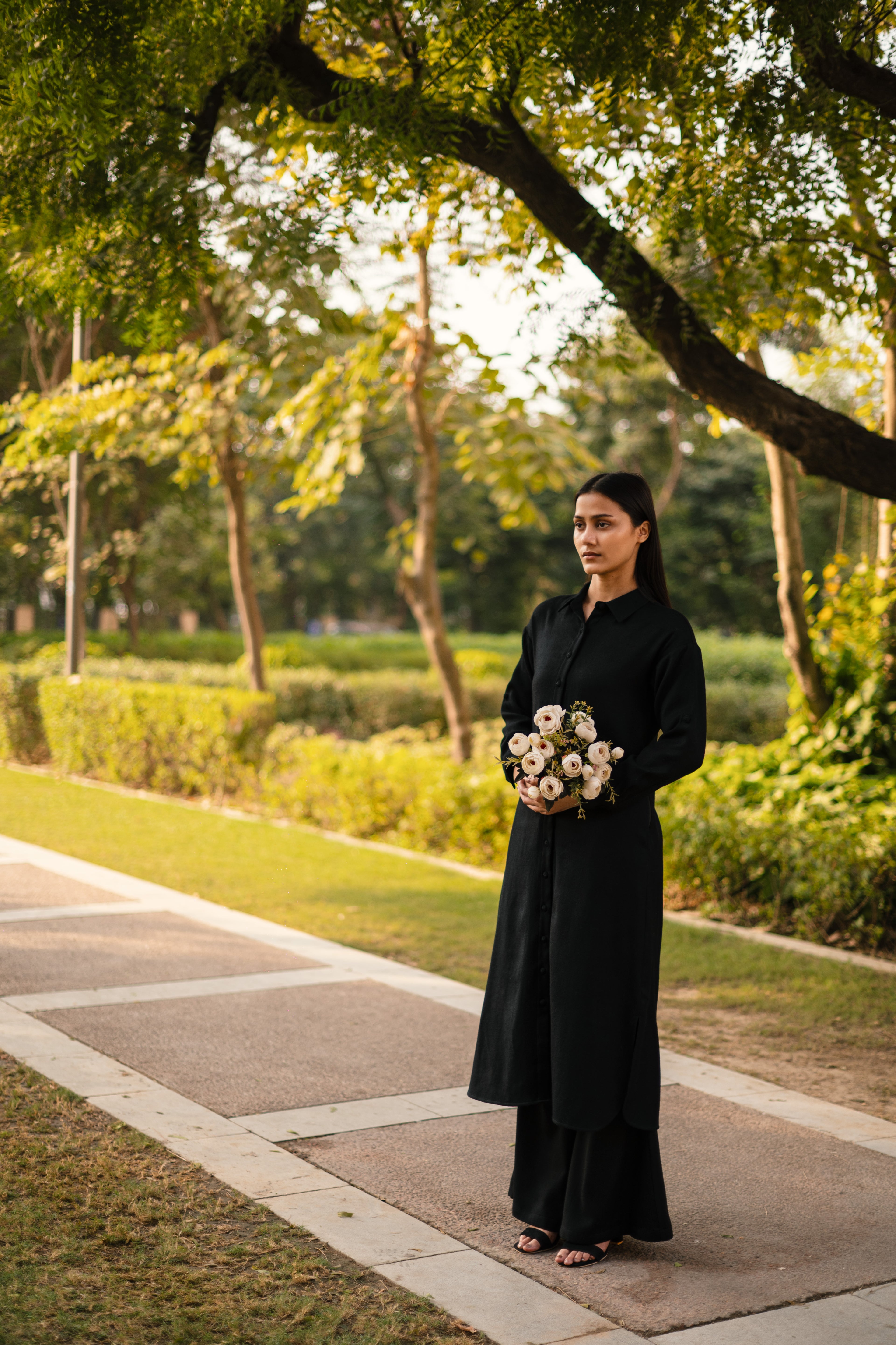 Black Merino Wool Coord Set Persian Lily by Raas with Black, Merino Wool, Regular Fit, Uru by Raas, Winter WearOffice Wear Co-ords, Woven at Kamakhyaa for sustainable fashion