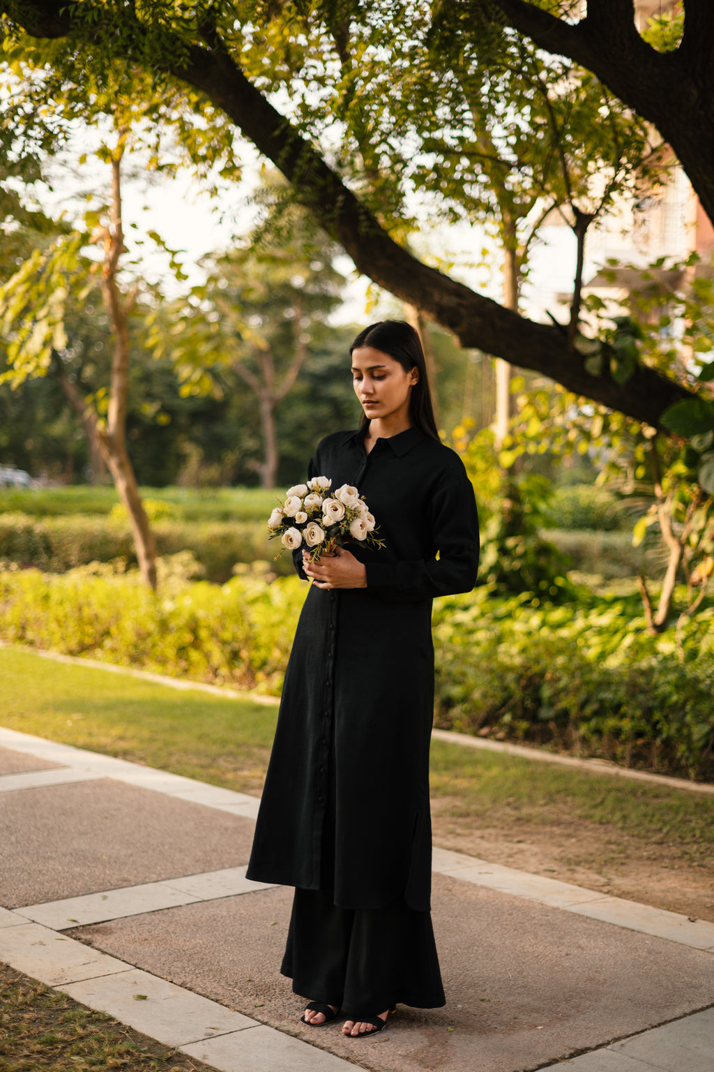 Black Merino Wool Coord Set Persian Lily by Raas with Black, Merino Wool, Regular Fit, Uru by Raas, Winter WearOffice Wear Co-ords, Woven at Kamakhyaa for sustainable fashion