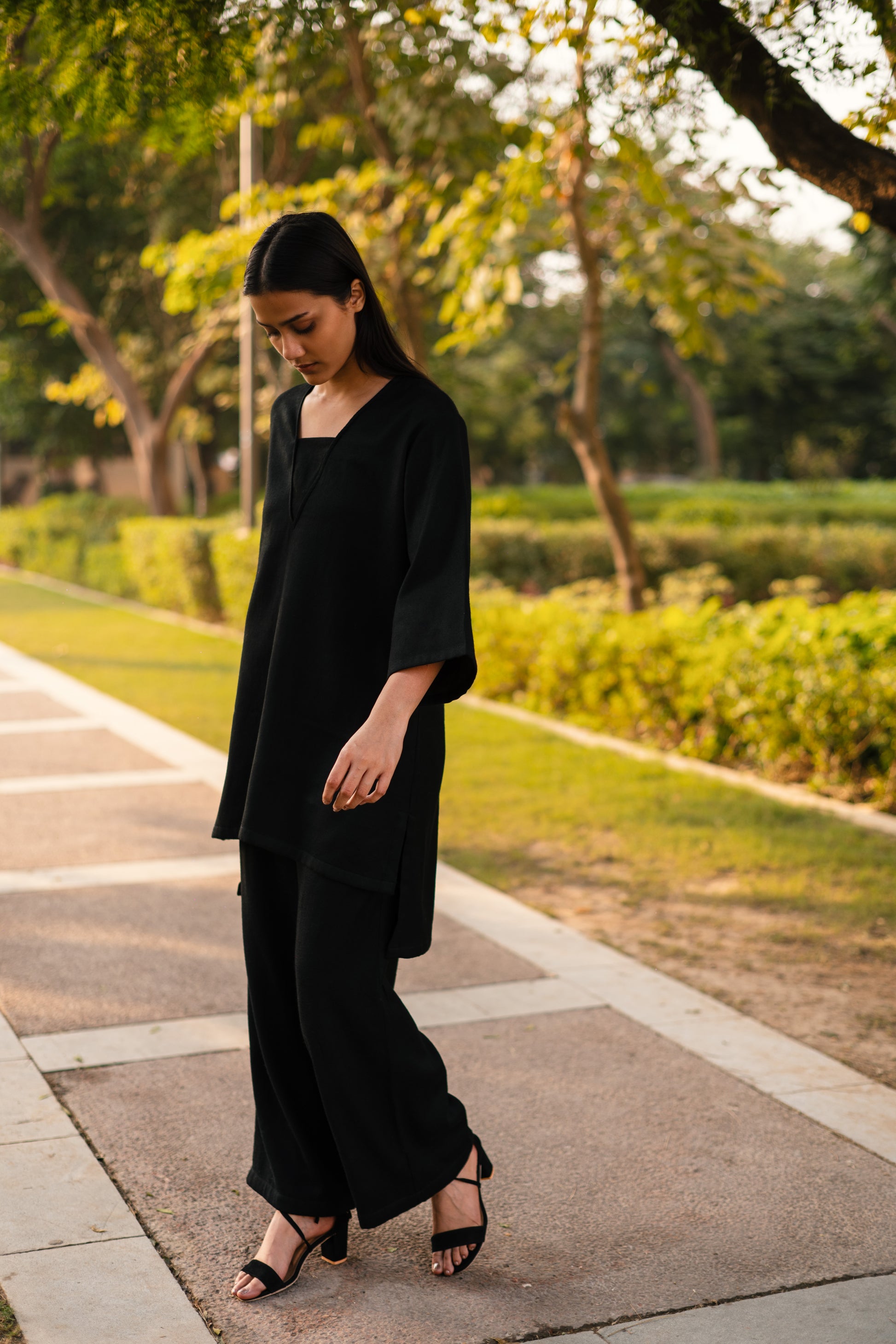 Black Merino Wool Dark Dimension Set by Raas with Black, Merino Wool, Regular Fit, Uru by Raas, Winter WearOffice Wear Co-ords, Woven at Kamakhyaa for sustainable fashion