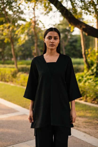 Black Merino Wool Dark Dimension Set by Raas with Black, Merino Wool, Regular Fit, Uru by Raas, Winter WearOffice Wear Co-ords, Woven at Kamakhyaa for sustainable fashion