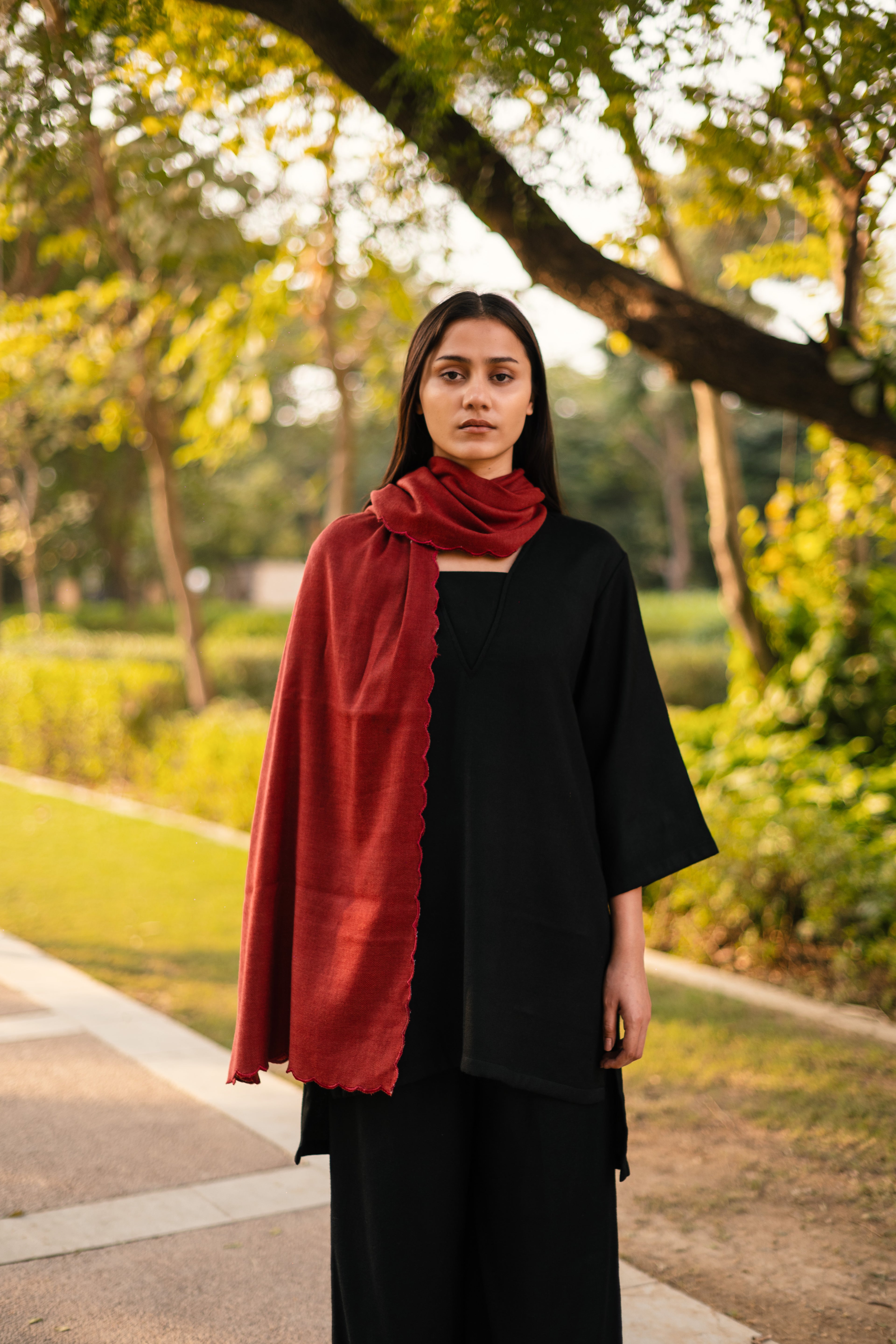 Maroon Merino Wool Stole by Raas with Maroon, Merino Wool, Regular Fit, Stoles, Uru by Raas, Winter Wear, Woven at Kamakhyaa for sustainable fashion