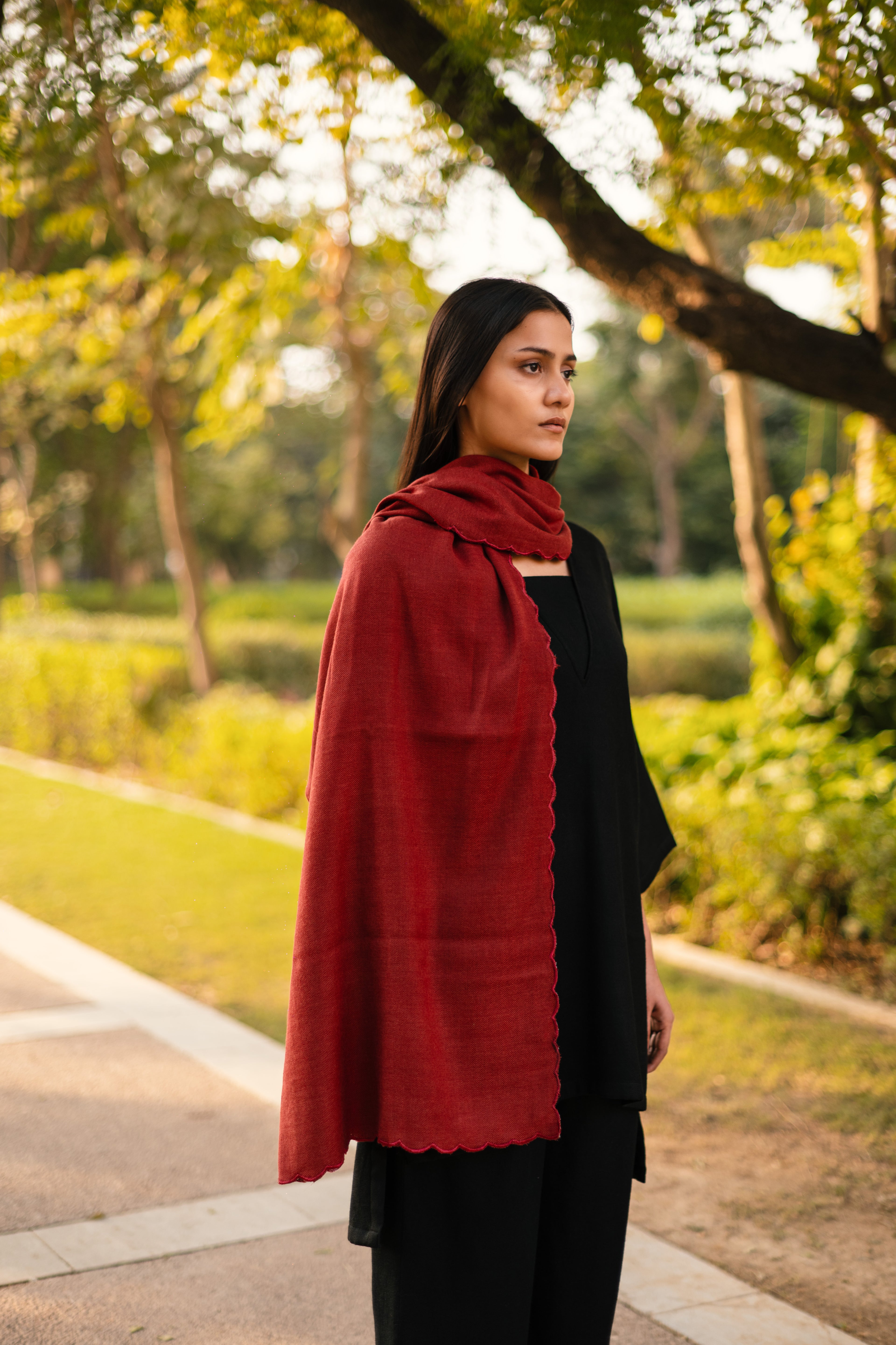 Maroon Merino Wool Stole by Raas with Maroon, Merino Wool, Regular Fit, Stoles, Uru by Raas, Winter Wear, Woven at Kamakhyaa for sustainable fashion