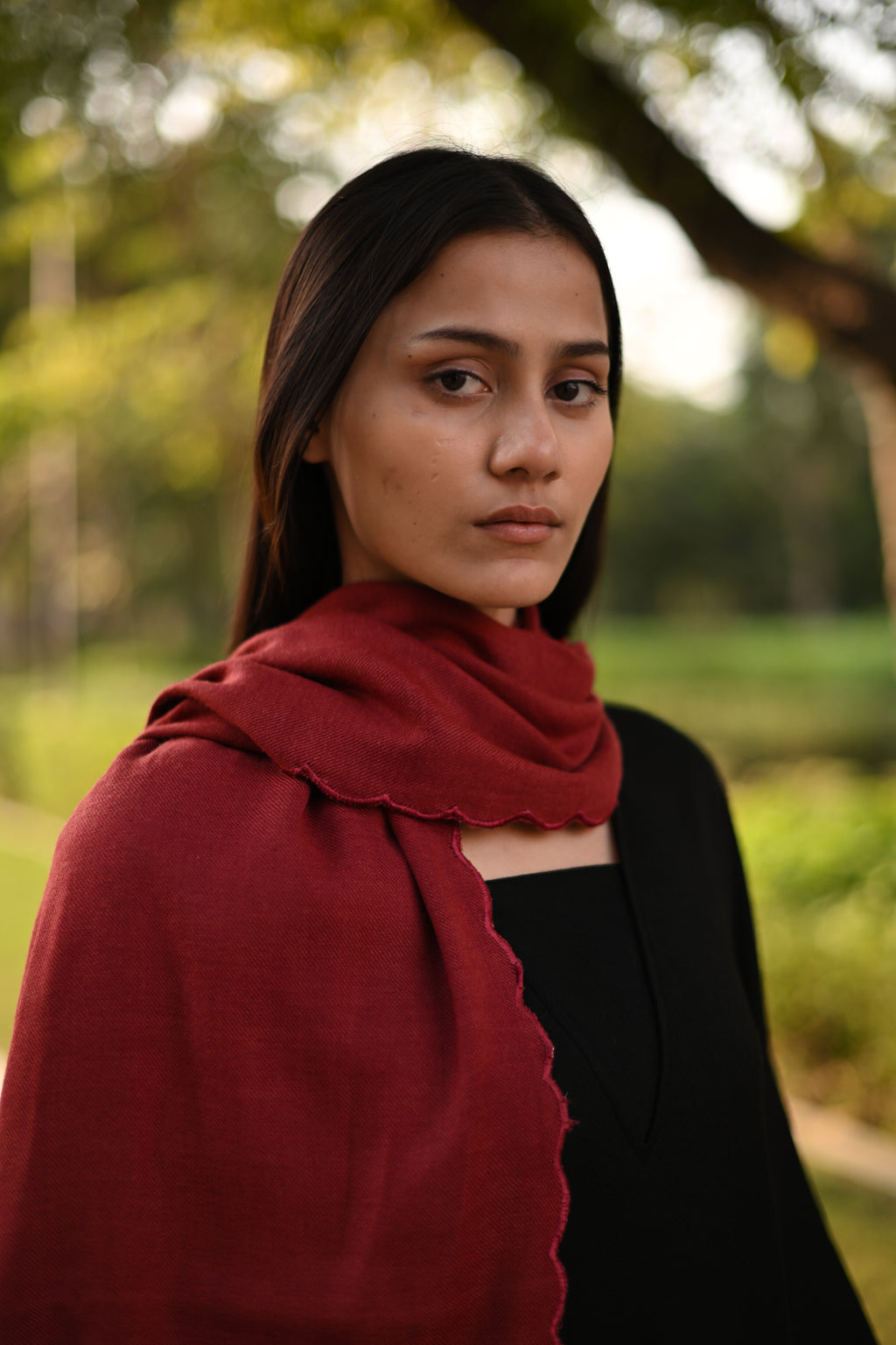 Maroon Merino Wool Stole by Raas with Maroon, Merino Wool, Regular Fit, Stoles, Uru by Raas, Winter Wear, Woven at Kamakhyaa for sustainable fashion