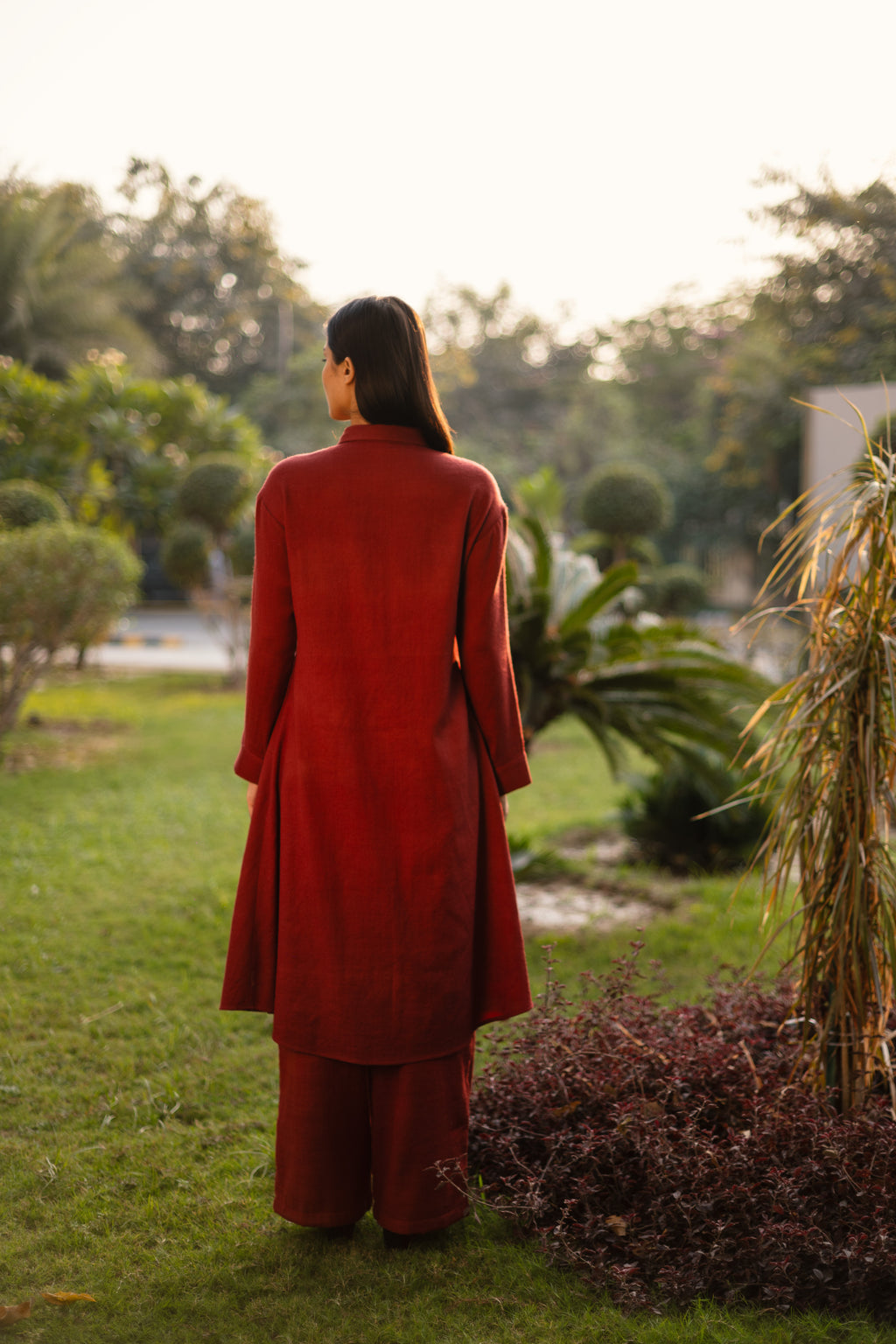 Maroon Merino Wool Aleeza Set by Raas with Maroon, Merino Wool, Regular Fit, Uru by Raas, Winter WearOffice Wear Co-ords, Woven at Kamakhyaa for sustainable fashion