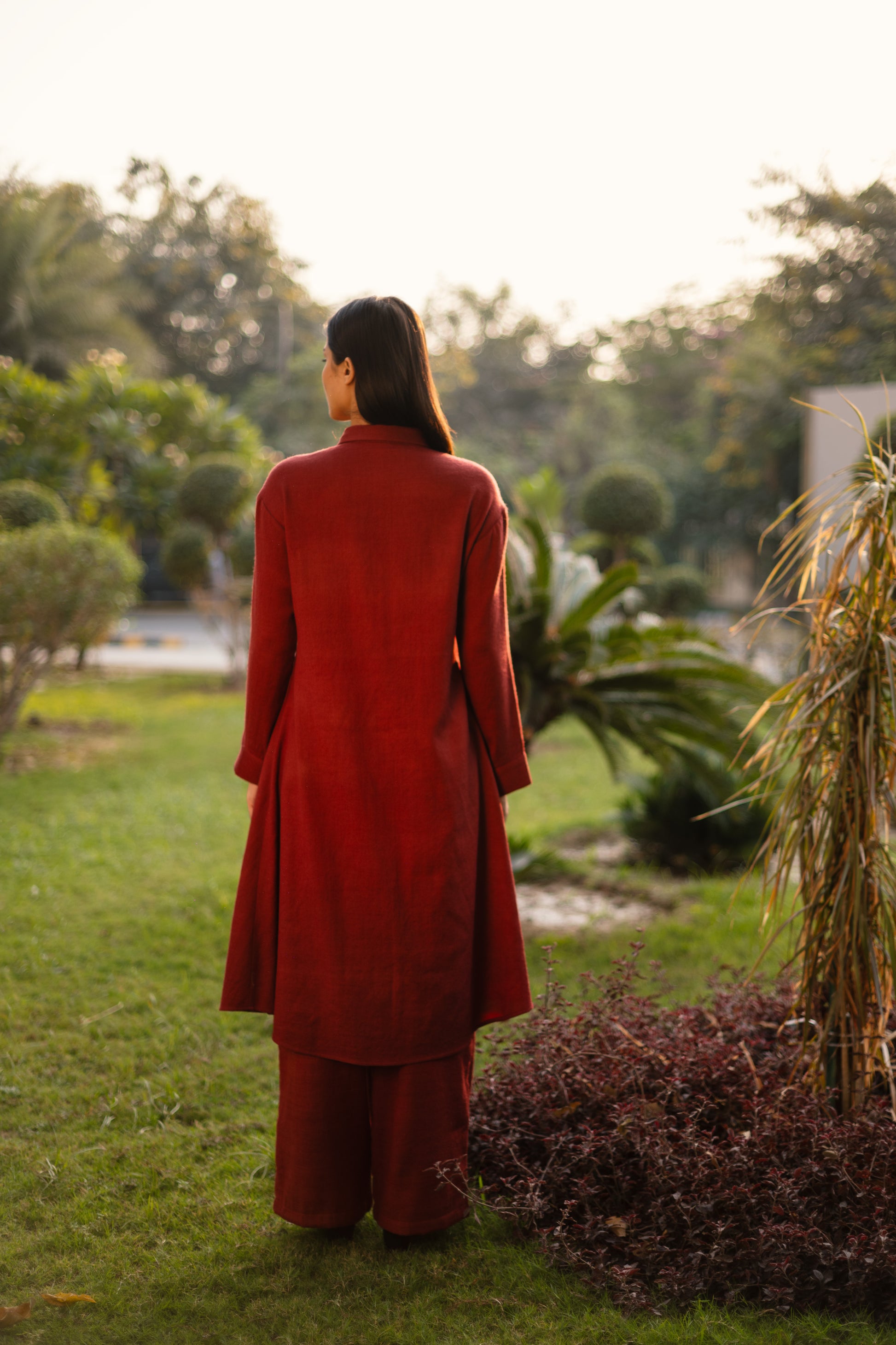 Maroon Merino Wool Aleeza Tunic by Raas with Maroon, Merino Wool, Regular Fit, Tunic Tops, Uru by Raas, Winter Wear, Woven at Kamakhyaa for sustainable fashion