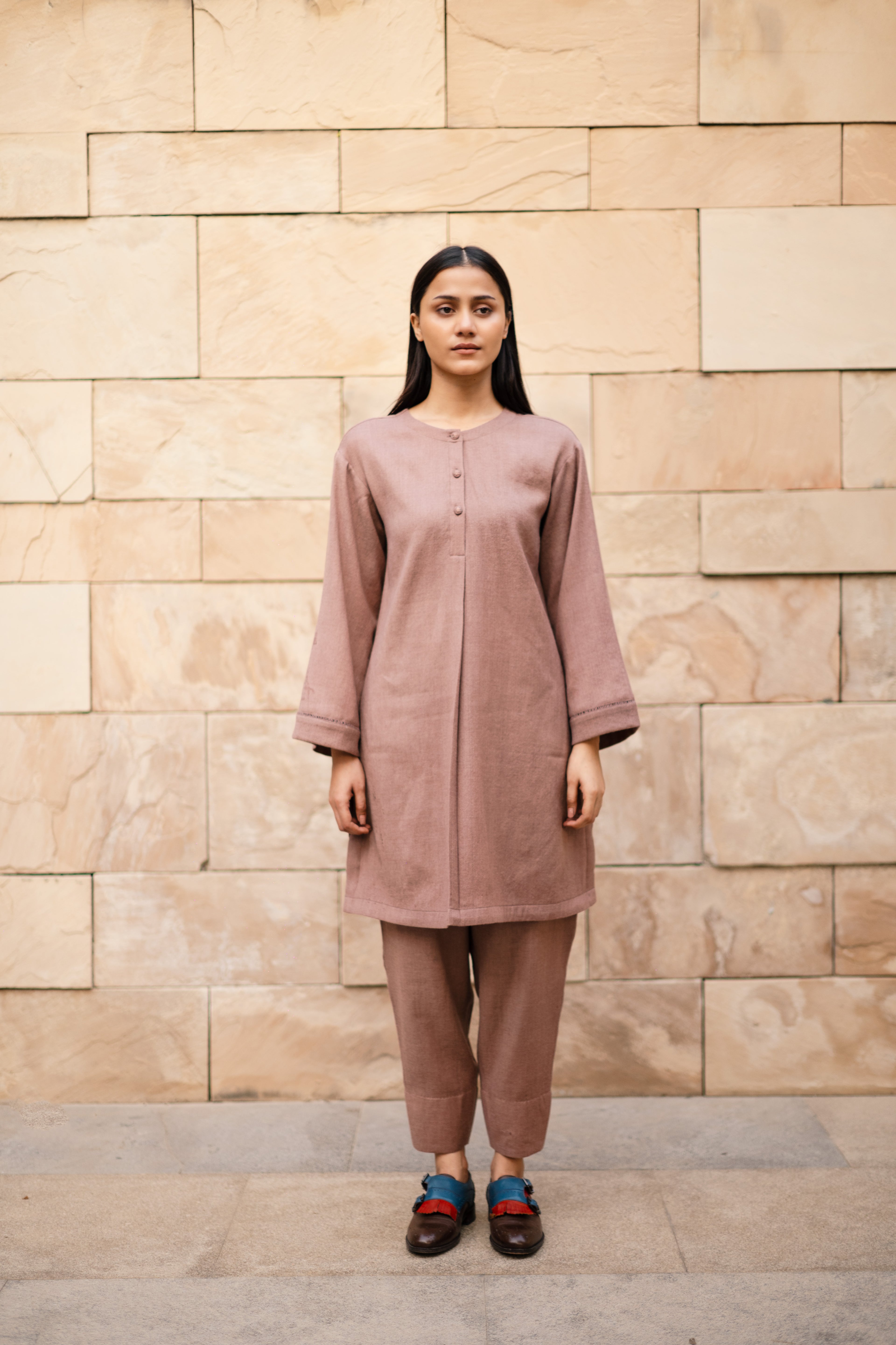 Aubergene Merino Wool Set of Three Iris by Raas with Merino Wool, Purple, Regular Fit, Uru by Raas, Winter WearOffice Wear Co-ords, Woven at Kamakhyaa for sustainable fashion