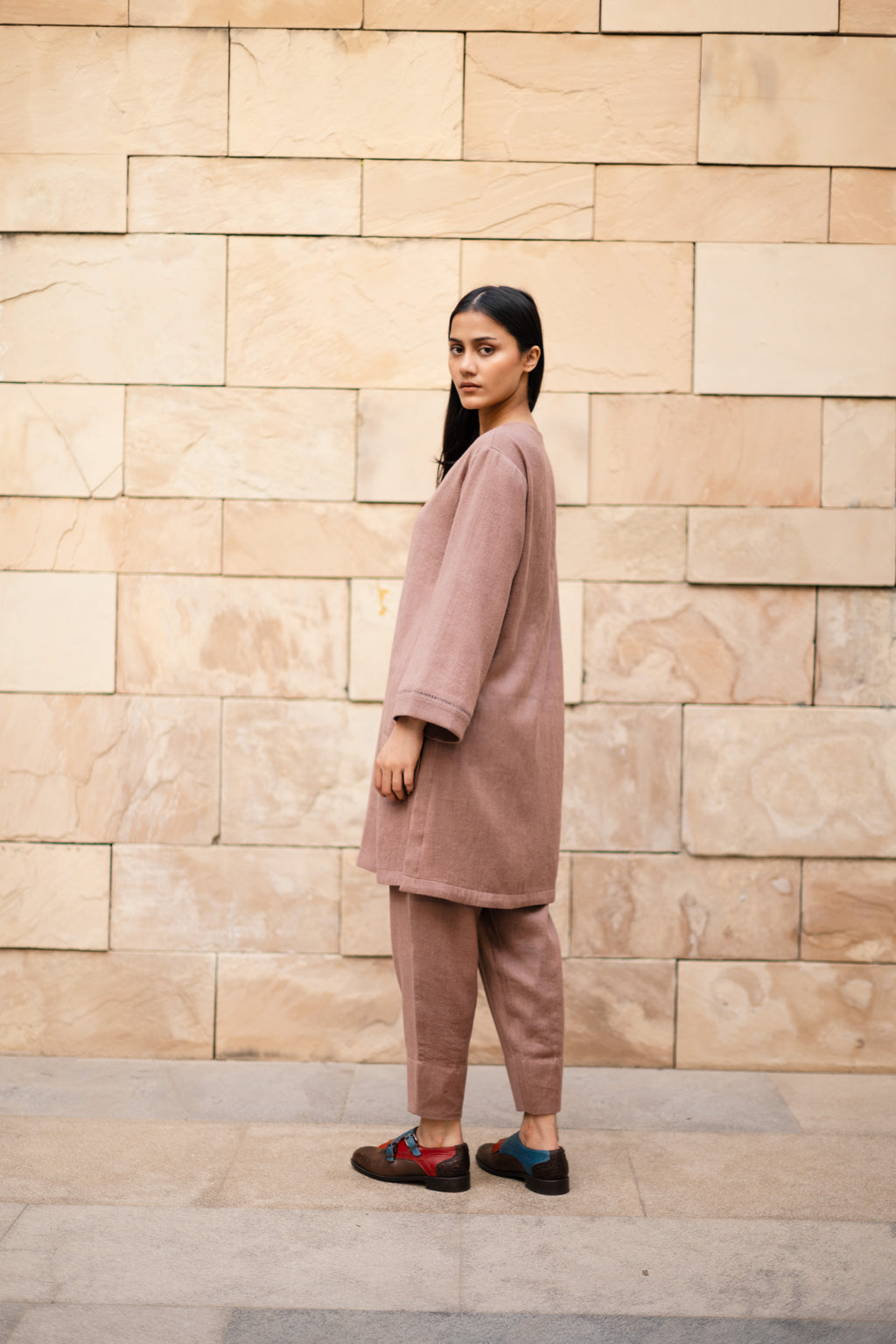 Aubergene Merino Wool Set of Three Iris by Raas with Merino Wool, Purple, Regular Fit, Uru by Raas, Winter WearOffice Wear Co-ords, Woven at Kamakhyaa for sustainable fashion