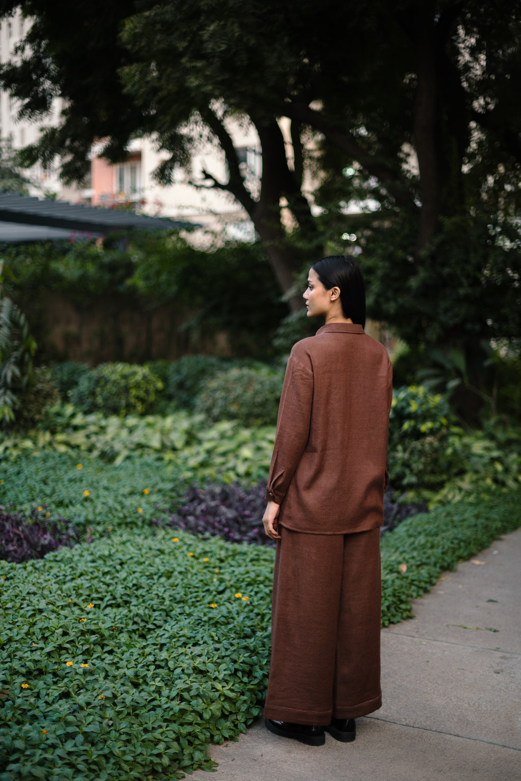 Burnt Brown Merino Wool Coord Set Mahonia by Raas with Brown, Merino Wool, Regular Fit, Uru by Raas, Winter WearOffice Wear Co-ords, Woven at Kamakhyaa for sustainable fashion