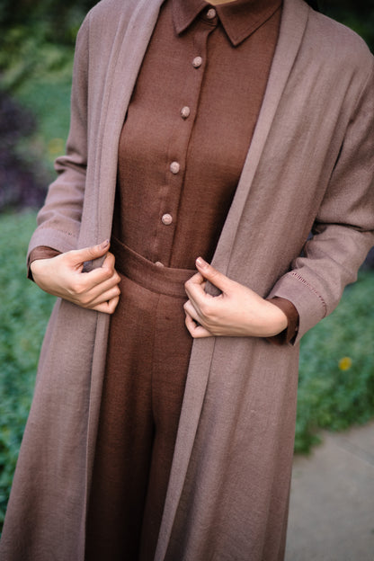 Walnut Merino Wool Alaska Jacket by Raas with Brown, Jackets, Merino Wool, Regular Fit, Uru by Raas, Winter Wear, Woven at Kamakhyaa for sustainable fashion