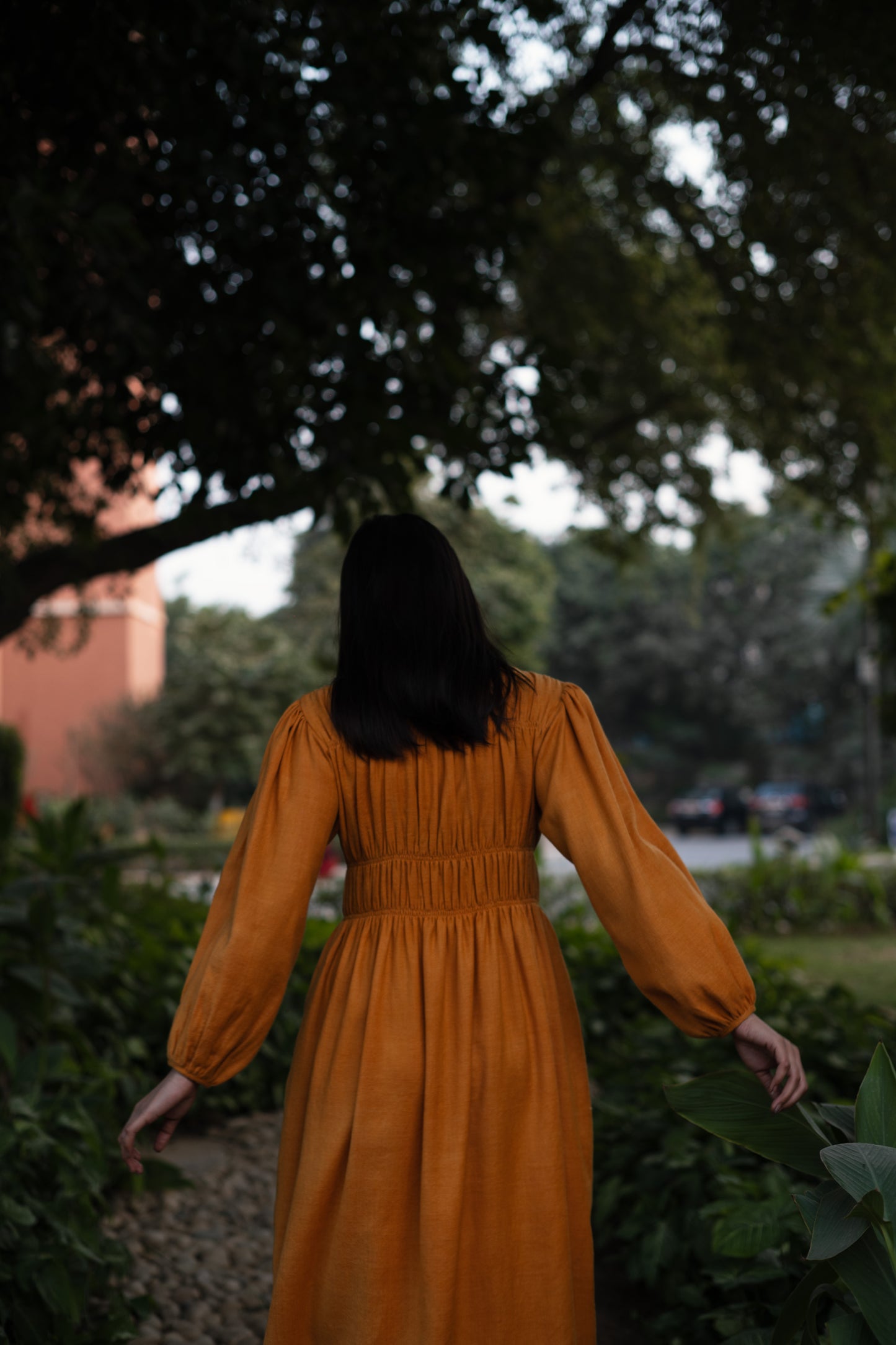 Mustard Yellow Merino Wool Sunflower Dress by Raas with Merino Wool, Midi Dresses, Mustard, Regular Fit, Uru by Raas, Winter Wear, Woven at Kamakhyaa for sustainable fashion