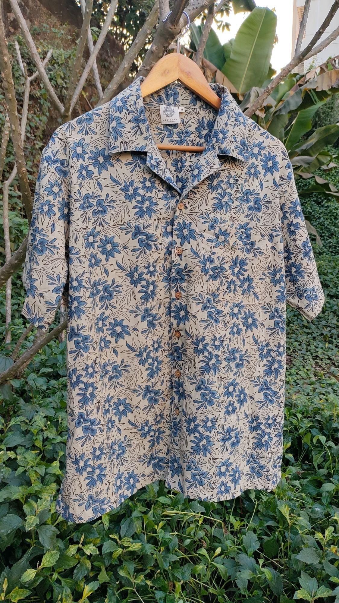 Ajrakh Printed Cotton Shirt by Hasttvam with Casual Wear, Cotton, Floral, Natural Dye, Rang by Hasttvam, Relaxed Fit, Responsible production and Vegan, Shirt, White at Kamakhyaa for sustainable fashion