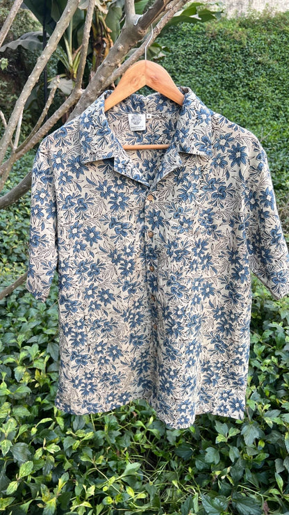 Ajrakh Printed Cotton Shirt by Hasttvam with Casual Wear, Cotton, Floral, Natural Dye, Rang by Hasttvam, Relaxed Fit, Responsible production and Vegan, Shirt, White at Kamakhyaa for sustainable fashion