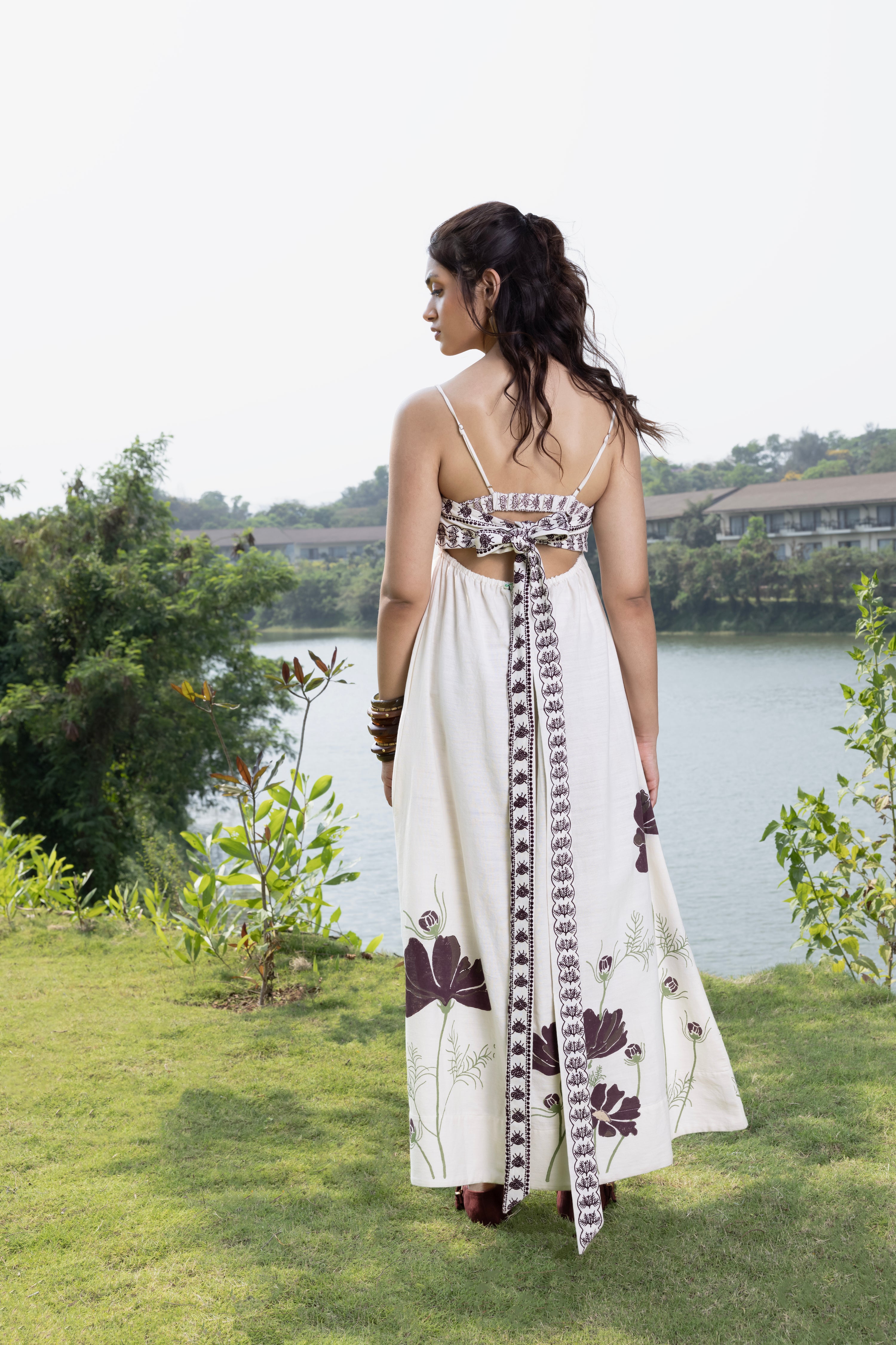 Embriodered Maxi Dress with back tie up by Kamakhyaa India with Cosmos by Akashi Clothing, Internal Tags Missing at Kamakhyaa India for sustainable fashion