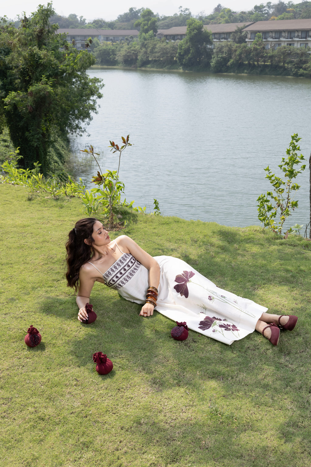 Embriodered Maxi Dress with back tie up by Kamakhyaa India with Cosmos by Akashi Clothing, Internal Tags Missing at Kamakhyaa India for sustainable fashion