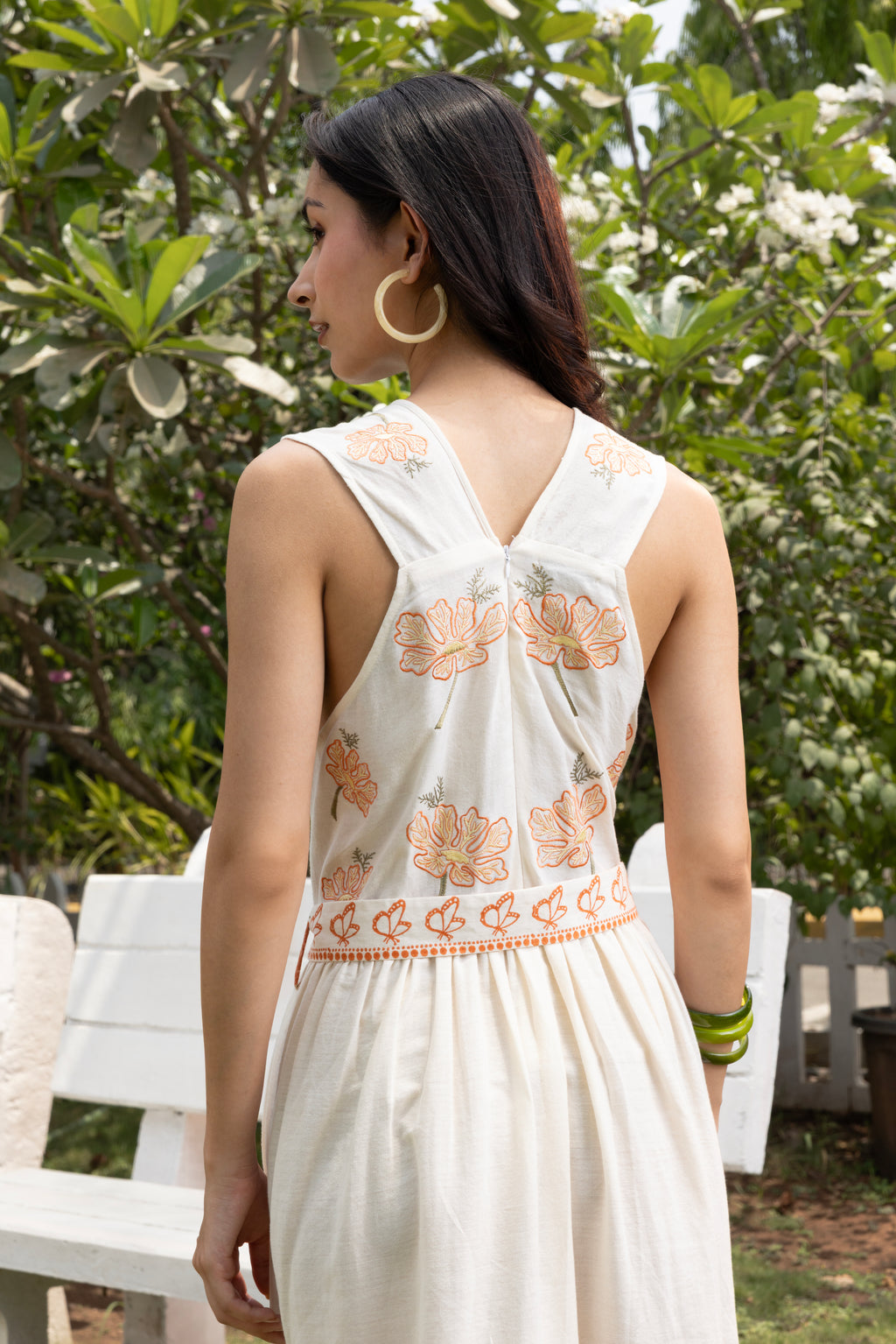 V-Neck Embroidered Floral Maxi Dress with Tie-Up Waist by Kamakhyaa India with Cosmos by Akashi Clothing, Internal Tags Missing at Kamakhyaa India for sustainable fashion