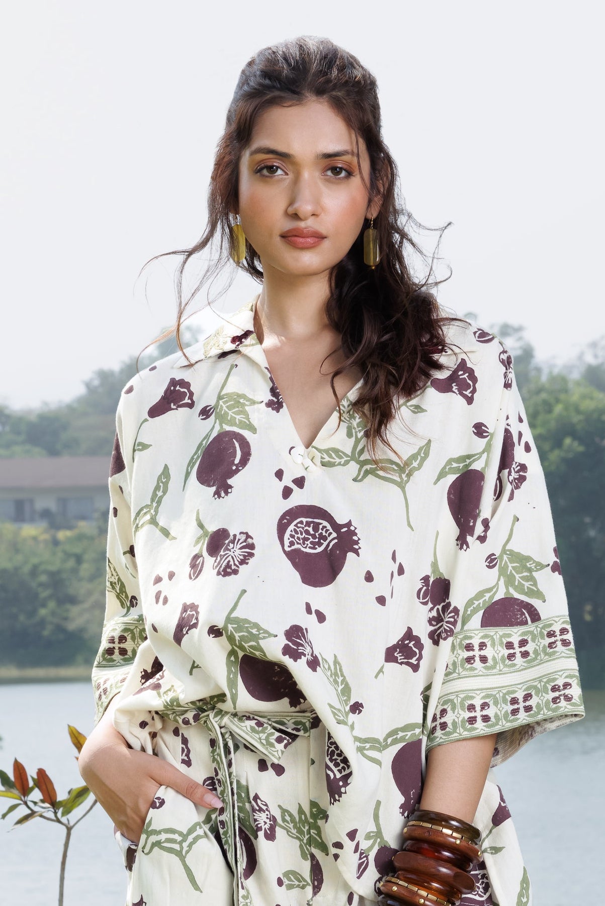 Boxy Oversized Top with Embroidered Collar & Sleeves by Kamakhyaa India with Cosmos by Akashi Clothing, Internal Tags Missing at Kamakhyaa India for sustainable fashion