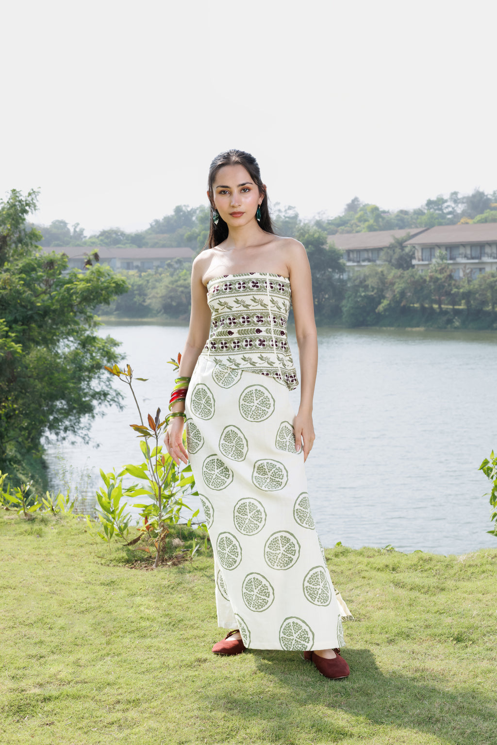 Embroidered Tube Maxi Dress with Ruched Back by Kamakhyaa India with Cosmos by Akashi Clothing, Internal Tags Missing at Kamakhyaa India for sustainable fashion