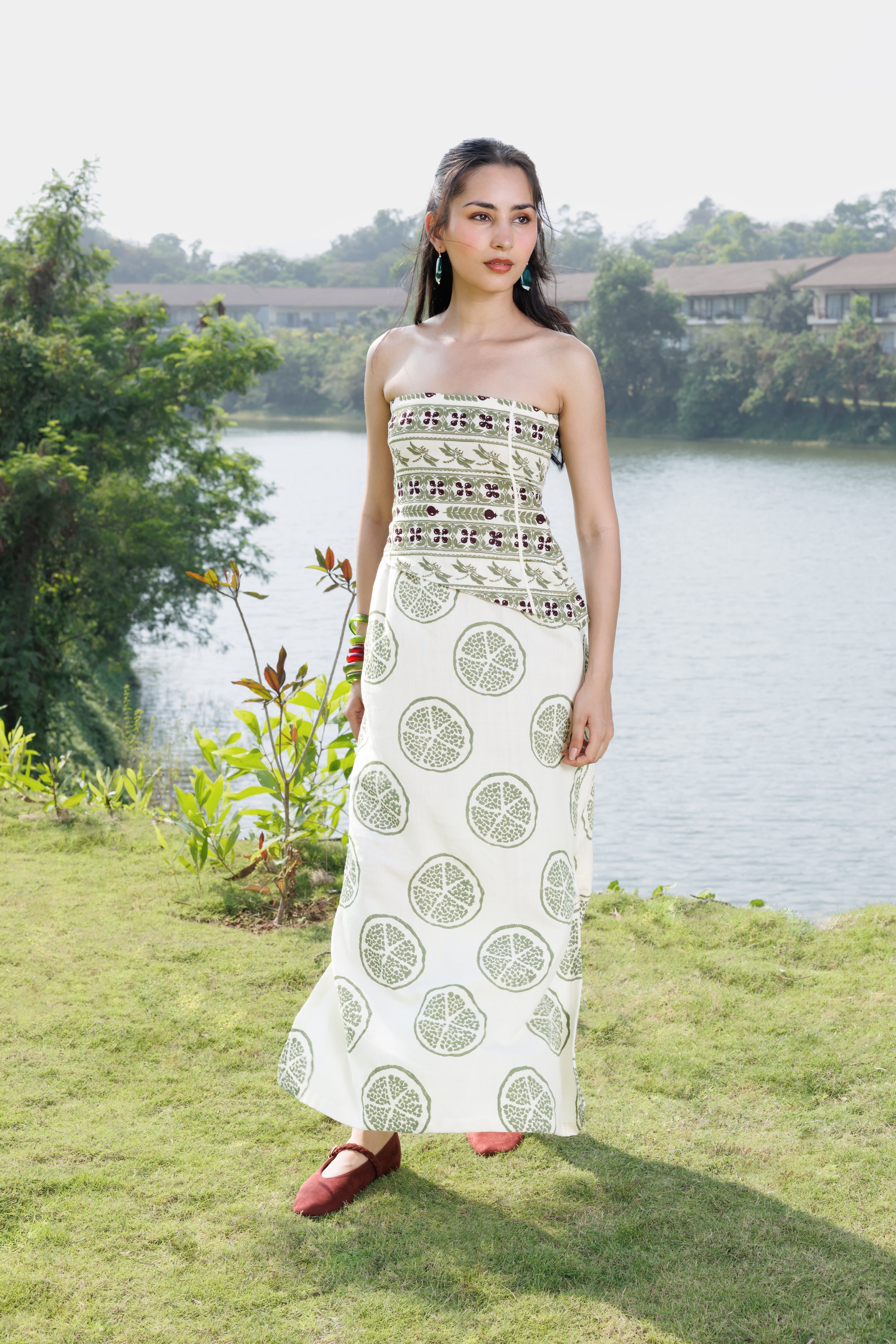 Embroidered Tube Maxi Dress with Ruched Back by Kamakhyaa India with Cosmos by Akashi Clothing, Internal Tags Missing at Kamakhyaa India for sustainable fashion